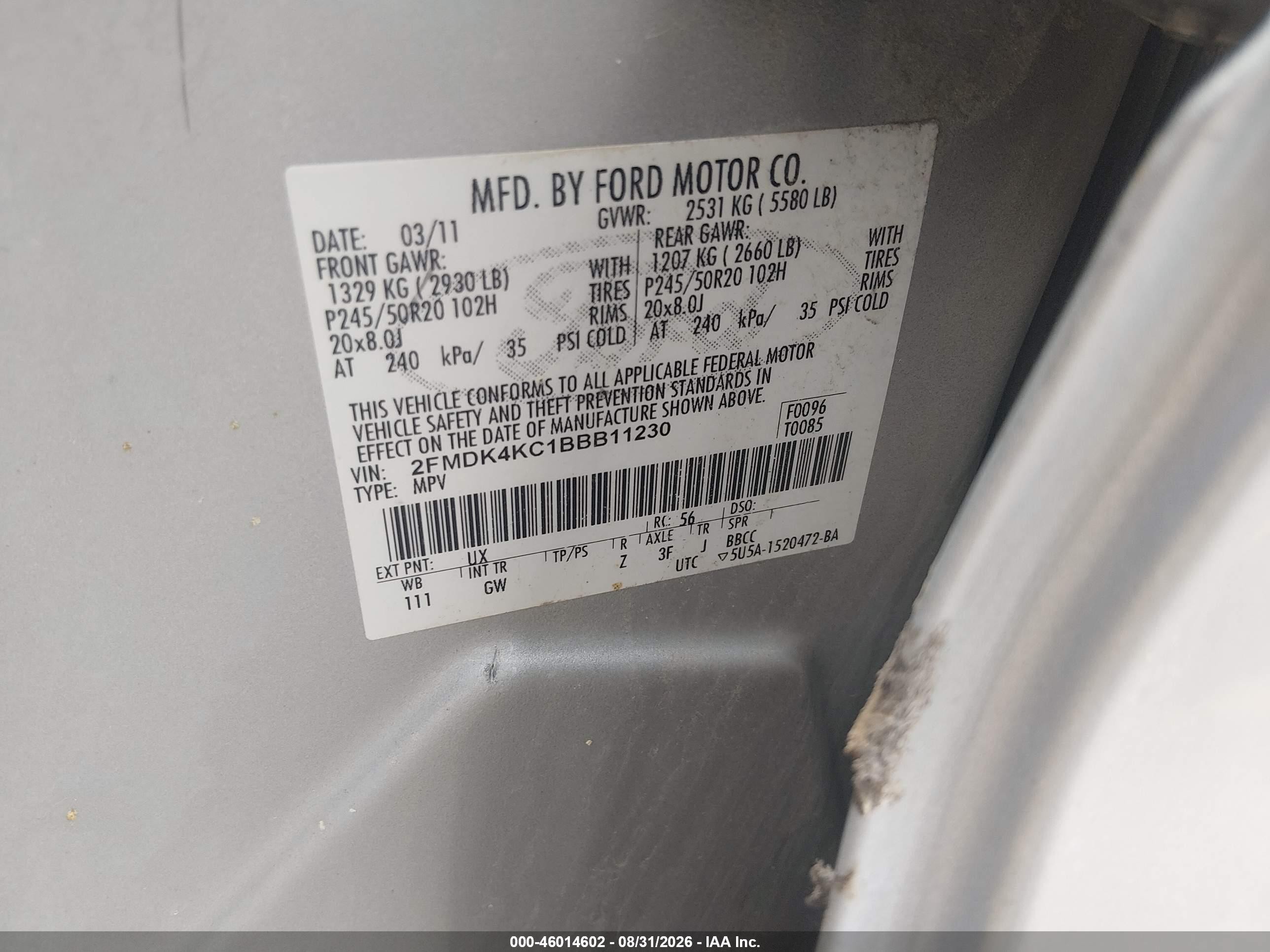 2011 Ford Edge Limited Серебряный vin: 2FMDK4KC1BBB11230