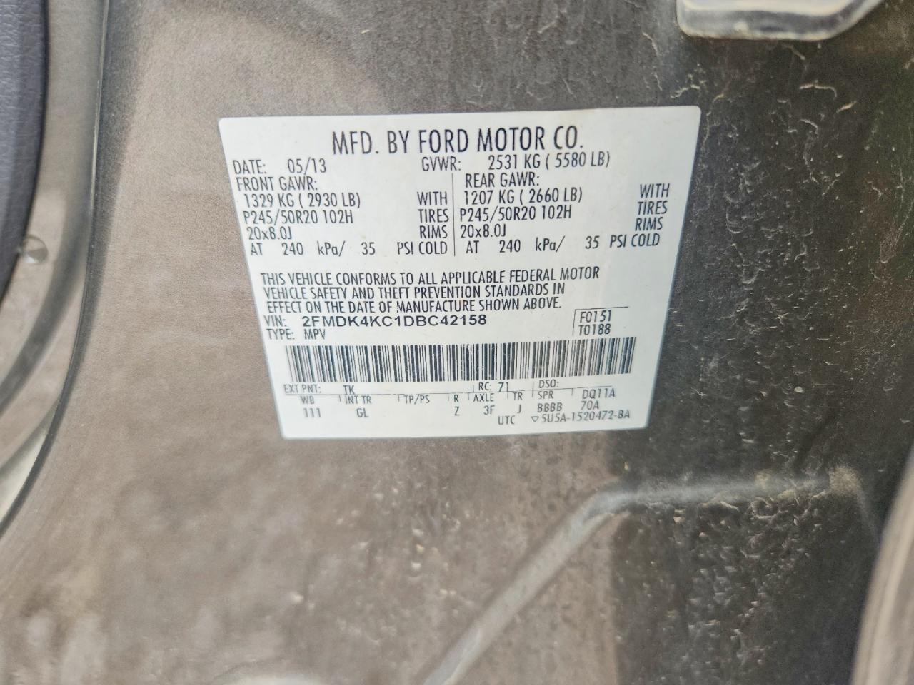 2013 Ford Edge Limited Серый vin: 2FMDK4KC1DBC42158