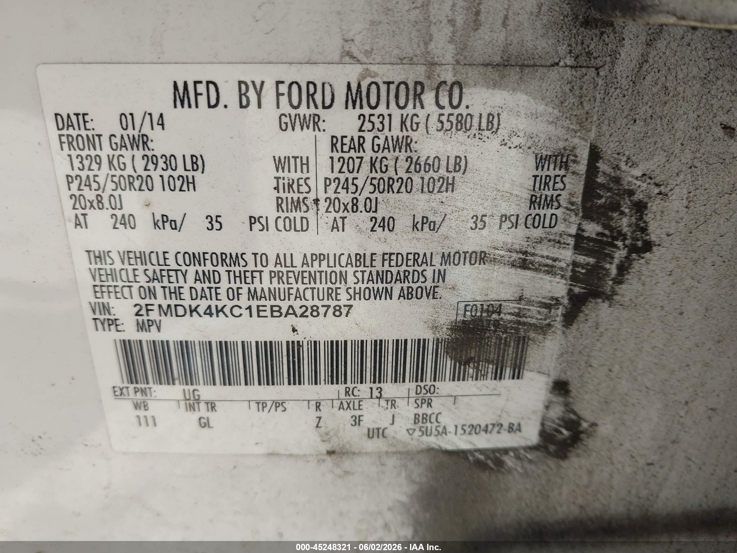 2014 Ford Edge Limited Белый vin: 2FMDK4KC1EBA28787