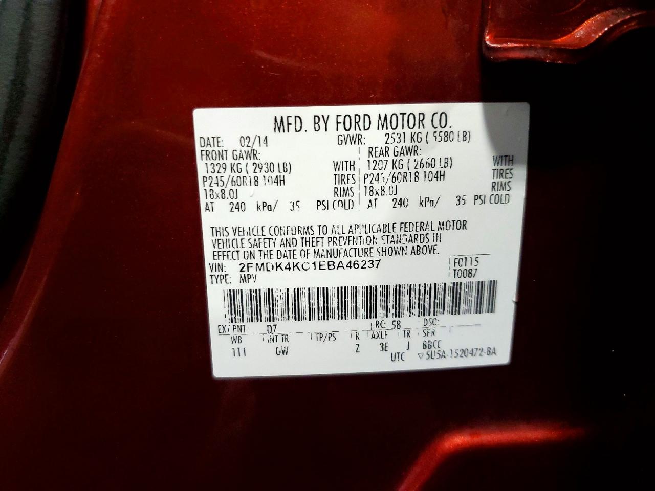 2014 Ford Edge Limited Orange vin: 2FMDK4KC1EBA46237