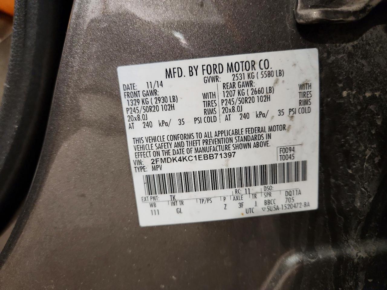 2014 Ford Edge Limited Gray vin: 2FMDK4KC1EBB71397