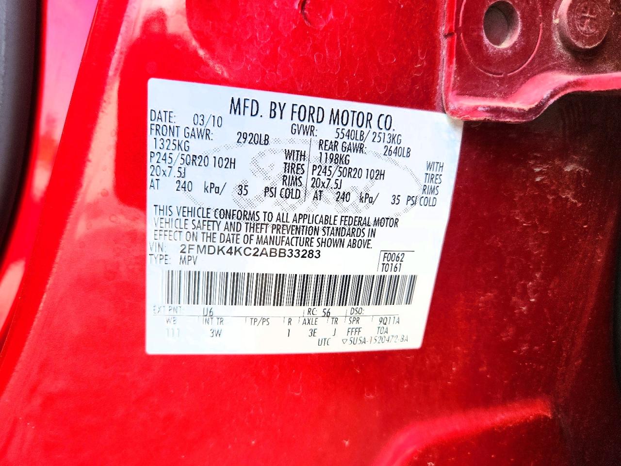 2010 Ford Edge Limited Burgundy vin: 2FMDK4KC2ABB33283
