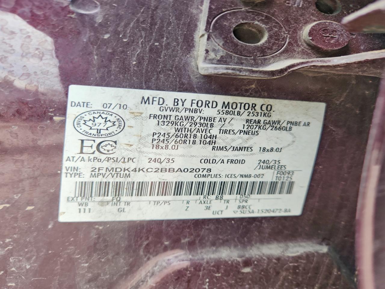 2011 Ford Edge Limited Purple vin: 2FMDK4KC2BBA02078
