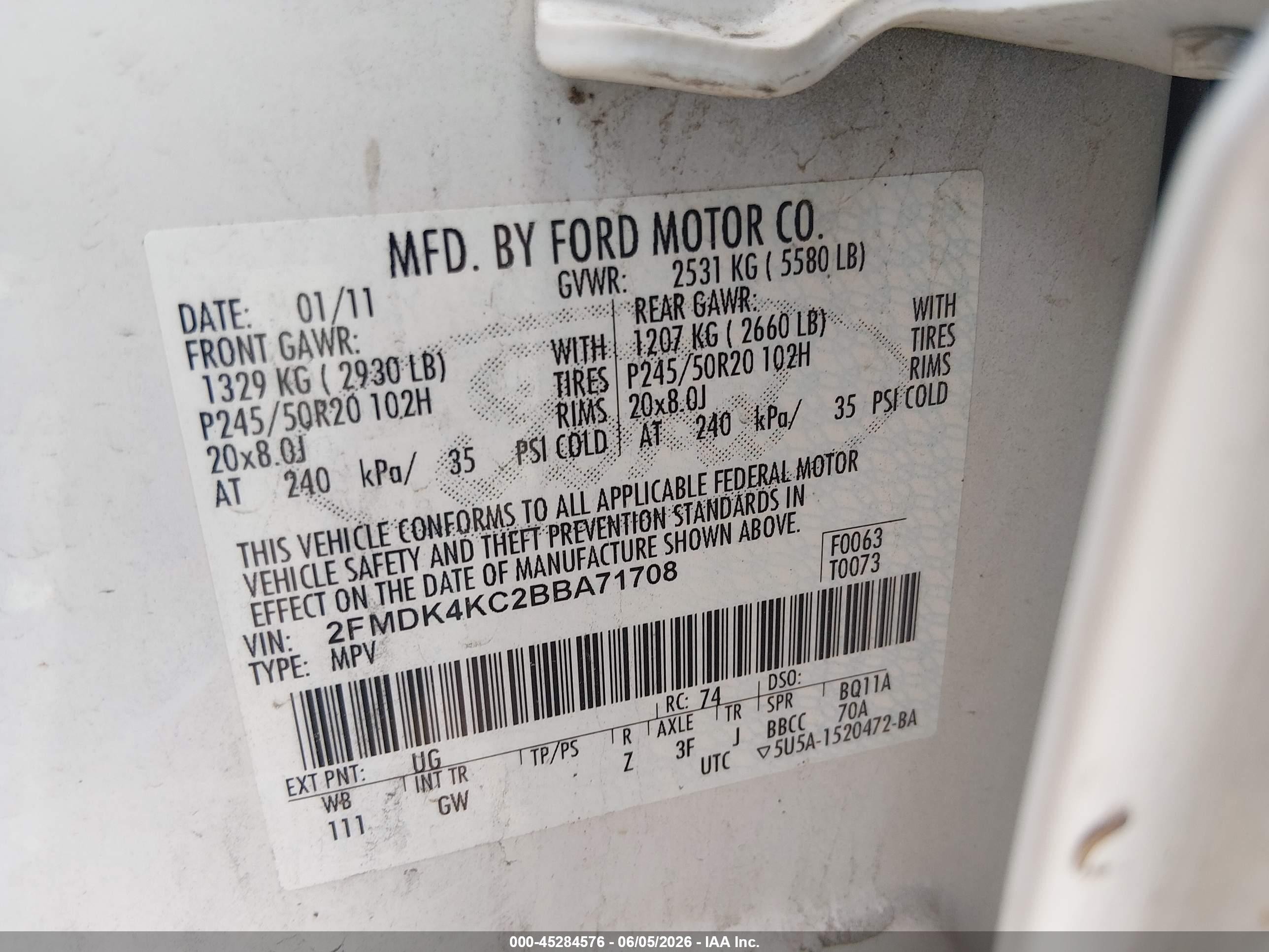 2011 Ford Edge Limited Белый vin: 2FMDK4KC2BBA71708