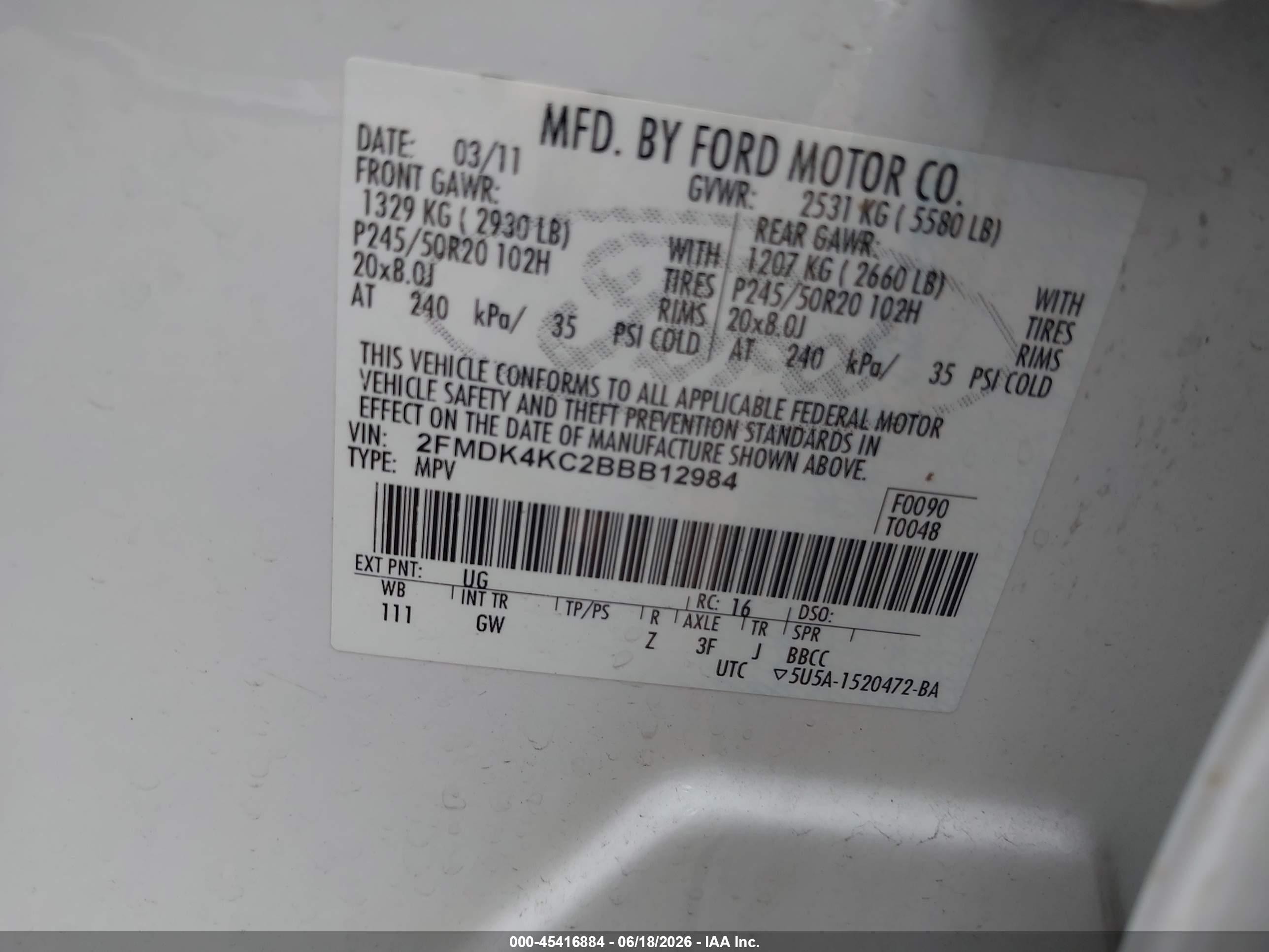 2011 Ford Edge Limited White vin: 2FMDK4KC2BBB12984