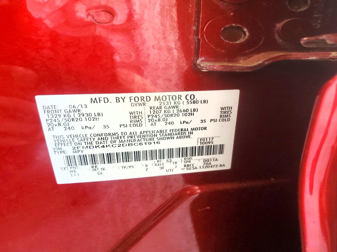 2013 Ford Edge Limited Red vin: 2FMDK4KC2DBC61916