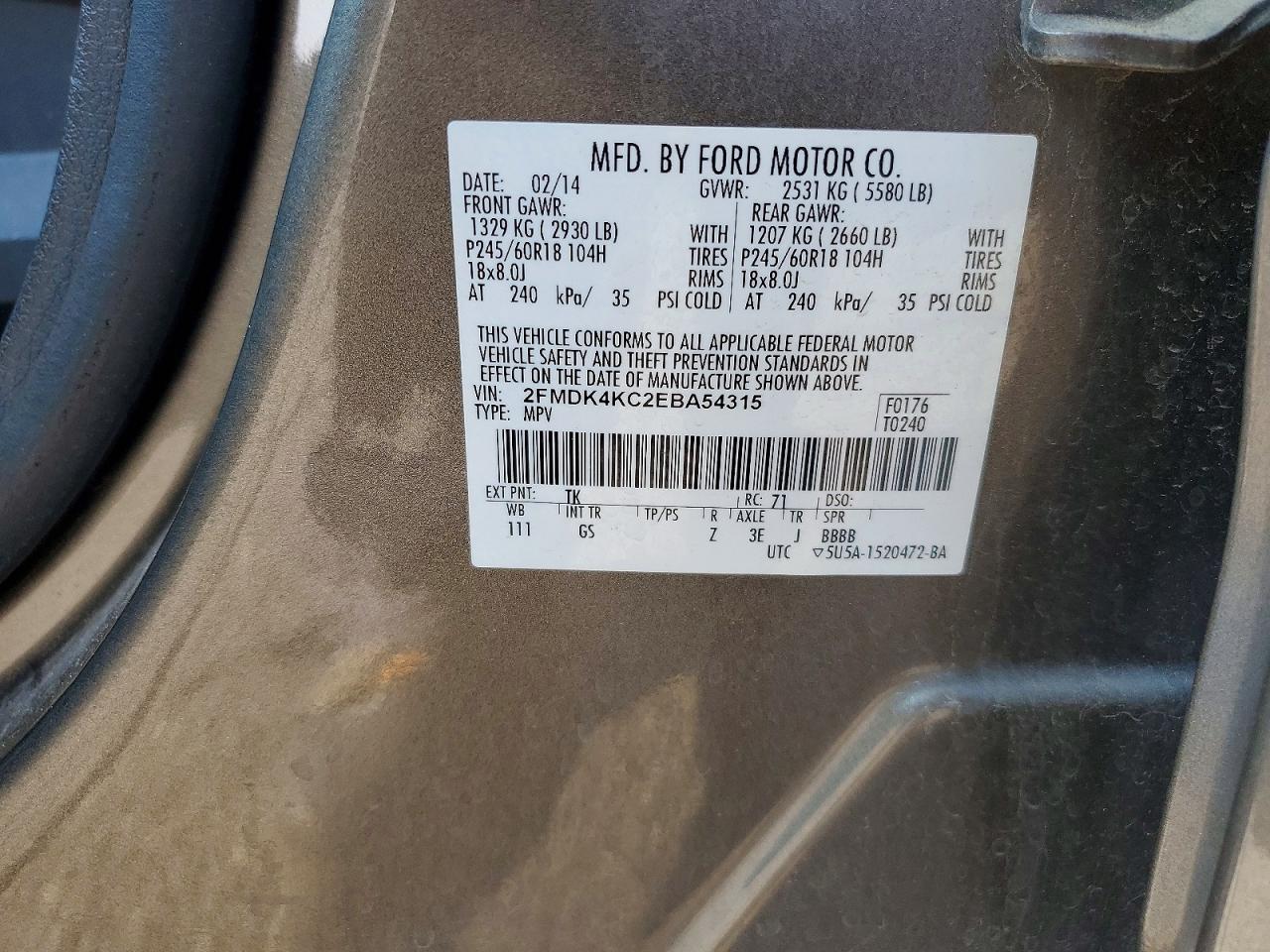 2014 Ford Edge Limited Gray vin: 2FMDK4KC2EBA54315