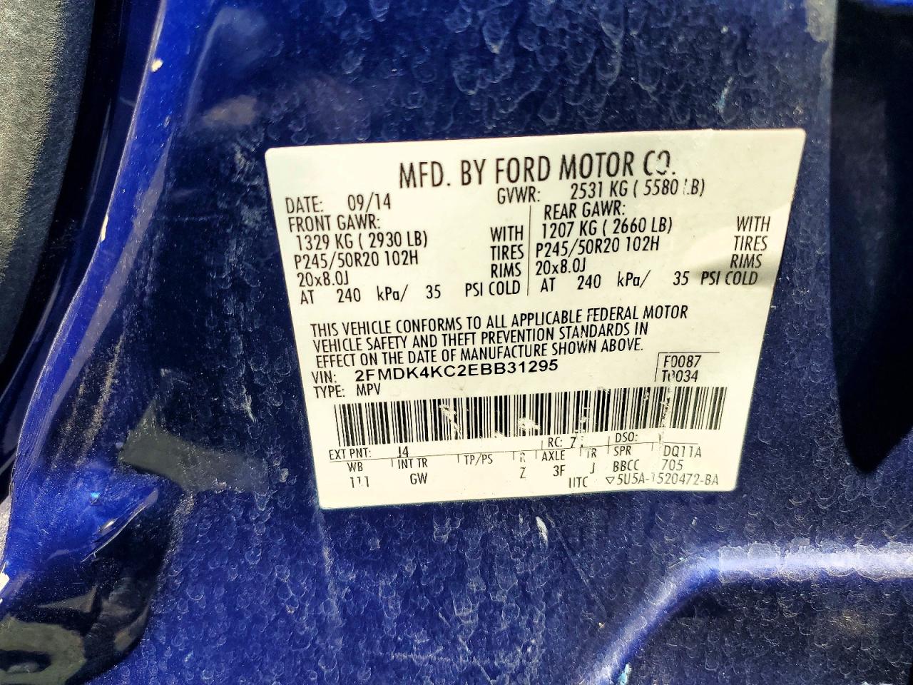 2014 Ford Edge Limited Blue vin: 2FMDK4KC2EBB31295