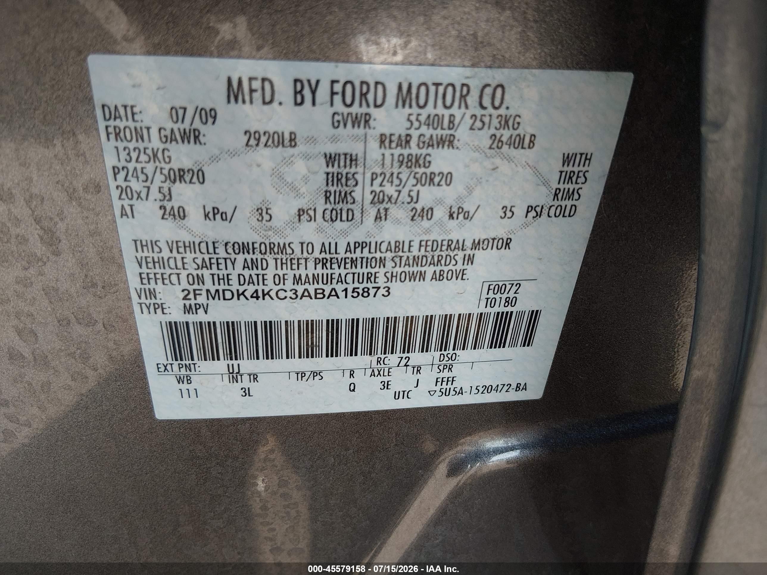 2010 Ford Edge Limited Gray vin: 2FMDK4KC3ABA15873