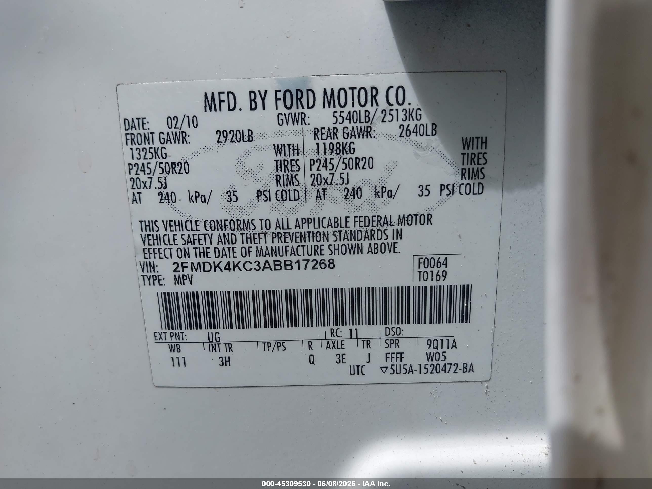 2010 Ford Edge Limited White vin: 2FMDK4KC3ABB17268