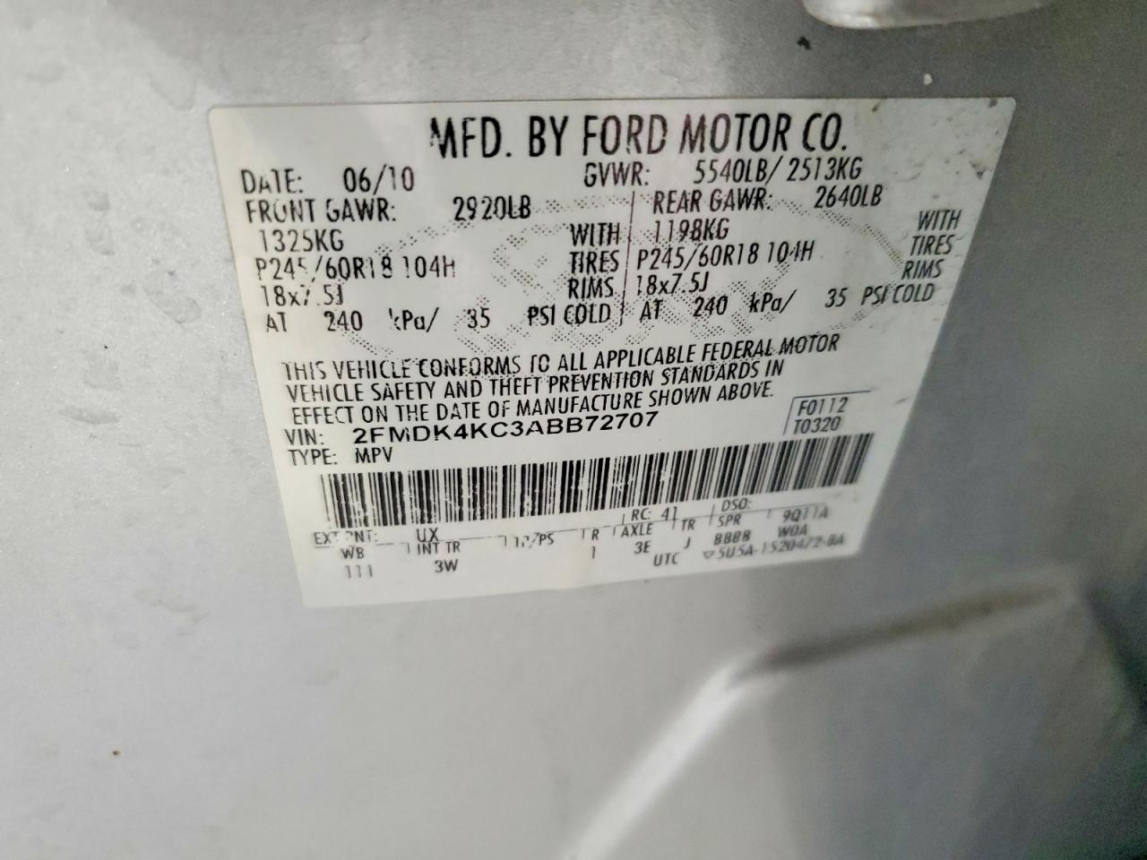 2010 Ford Edge Limited Silver vin: 2FMDK4KC3ABB72707