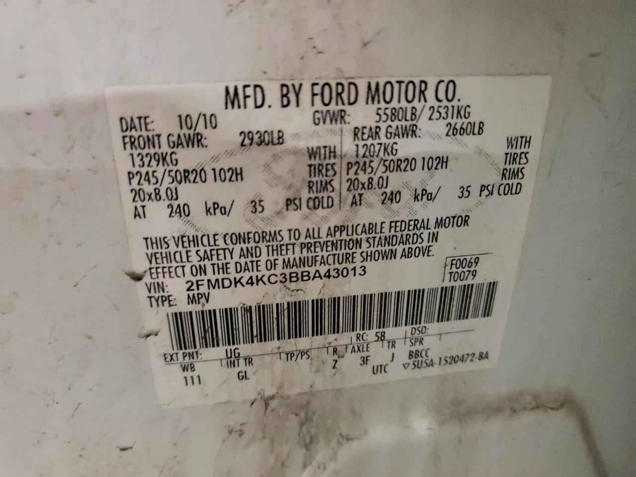 2011 Ford Edge Limited White vin: 2FMDK4KC3BBA43013
