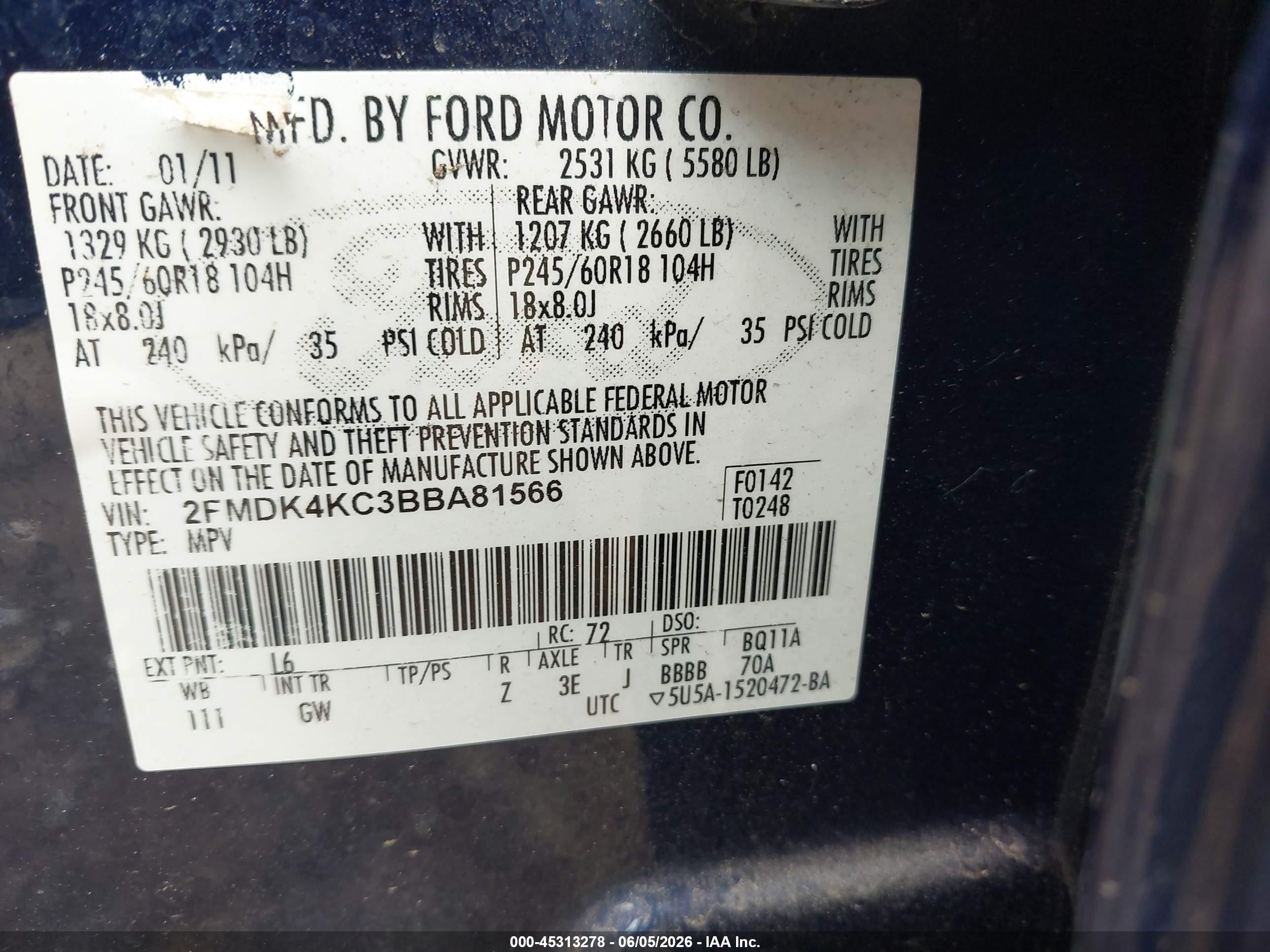 2011 Ford Edge Limited Синий vin: 2FMDK4KC3BBA81566