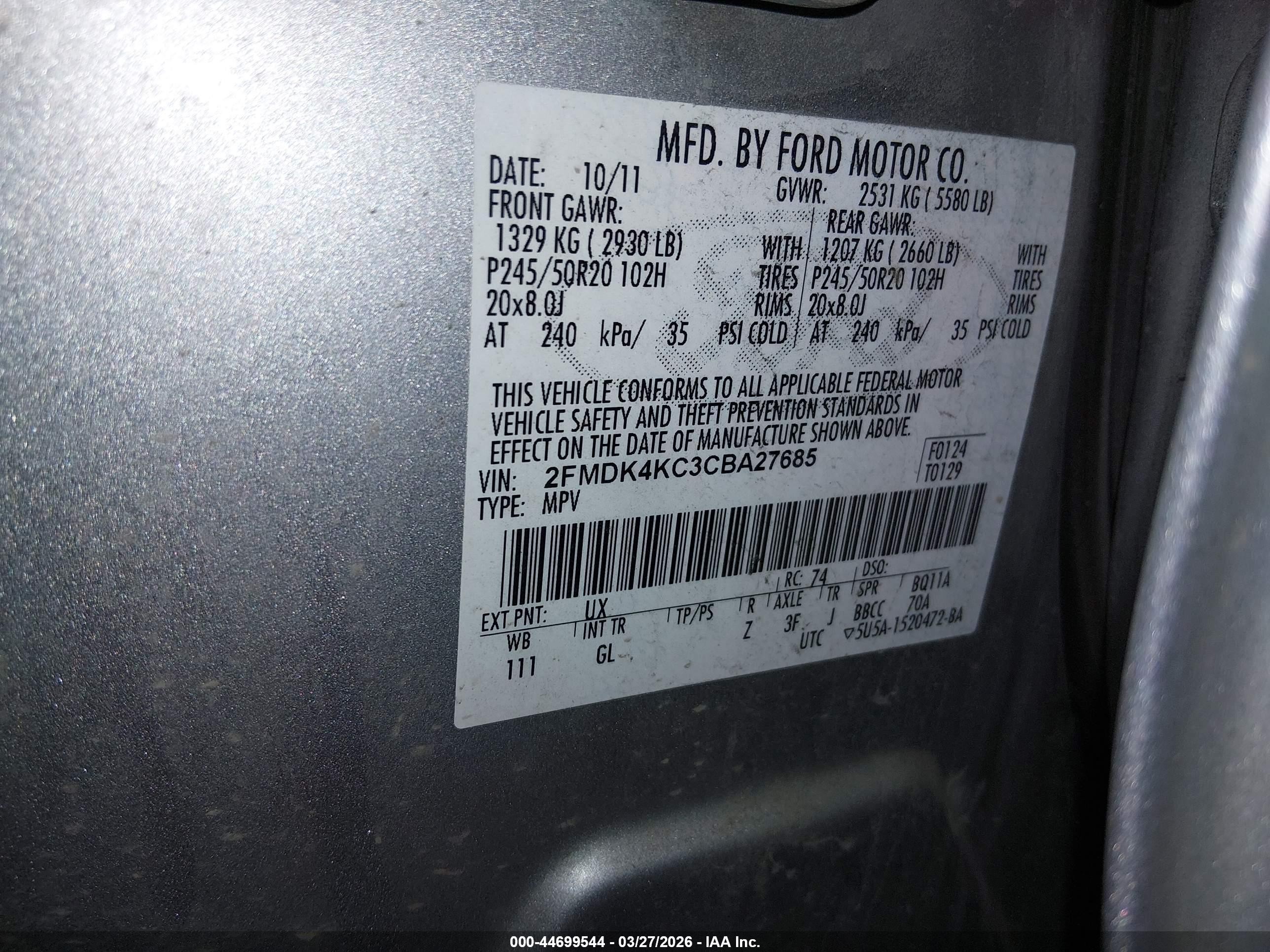2012 Ford Edge Limited Серебряный vin: 2FMDK4KC3CBA27685