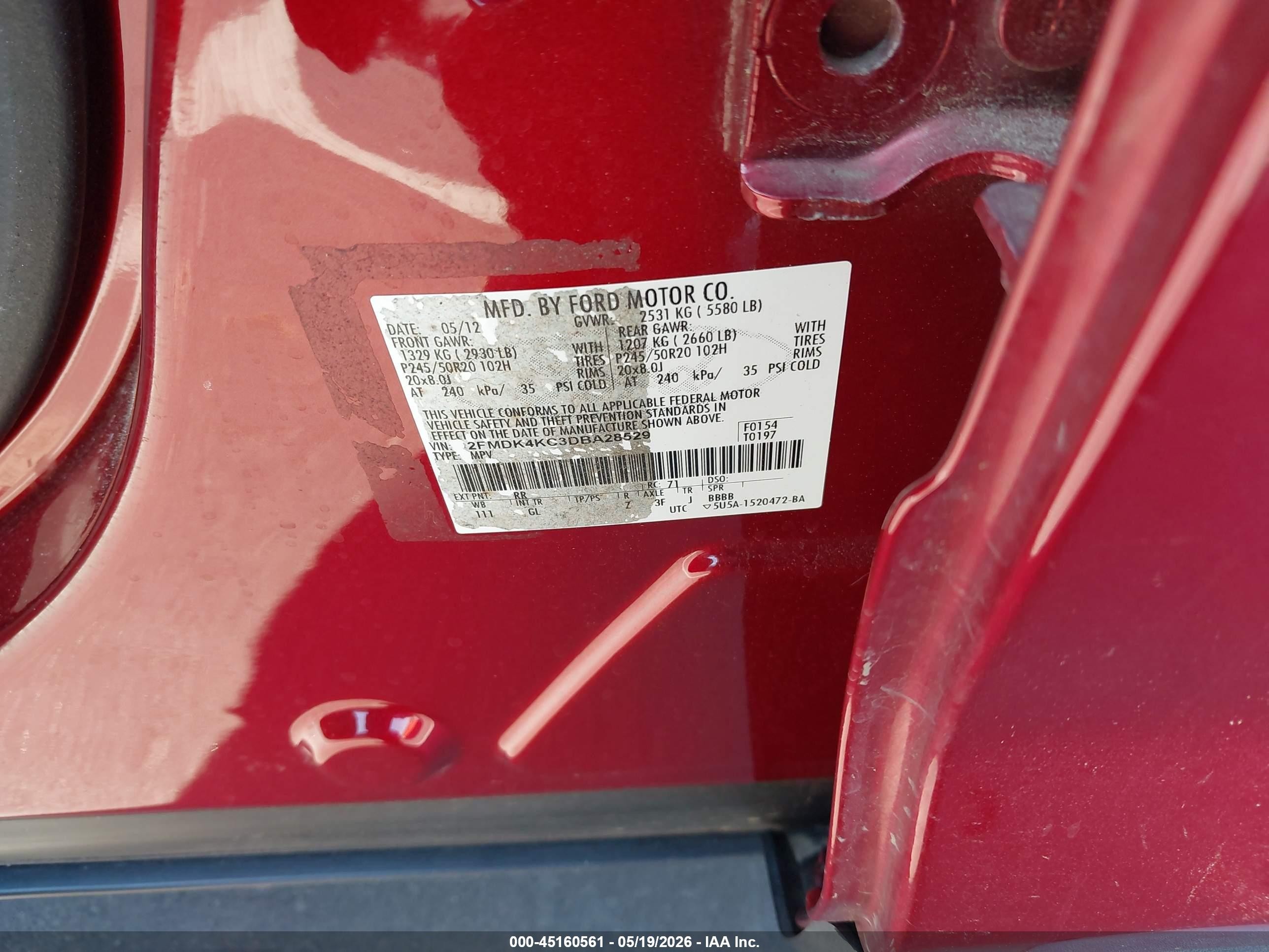 2013 Ford Edge Limited Red vin: 2FMDK4KC3DBA28529