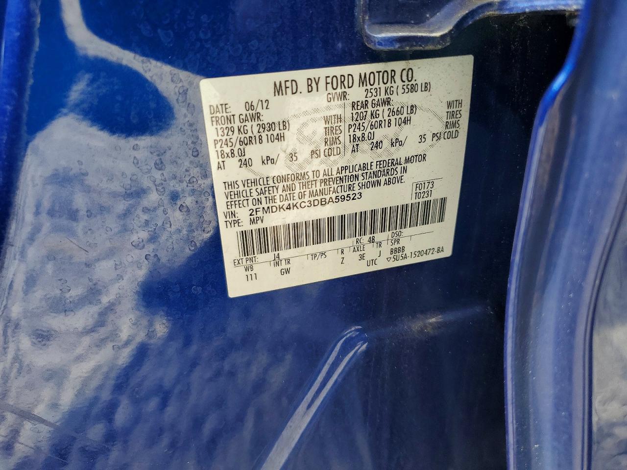 2013 Ford Edge Limited Blue vin: 2FMDK4KC3DBA59523