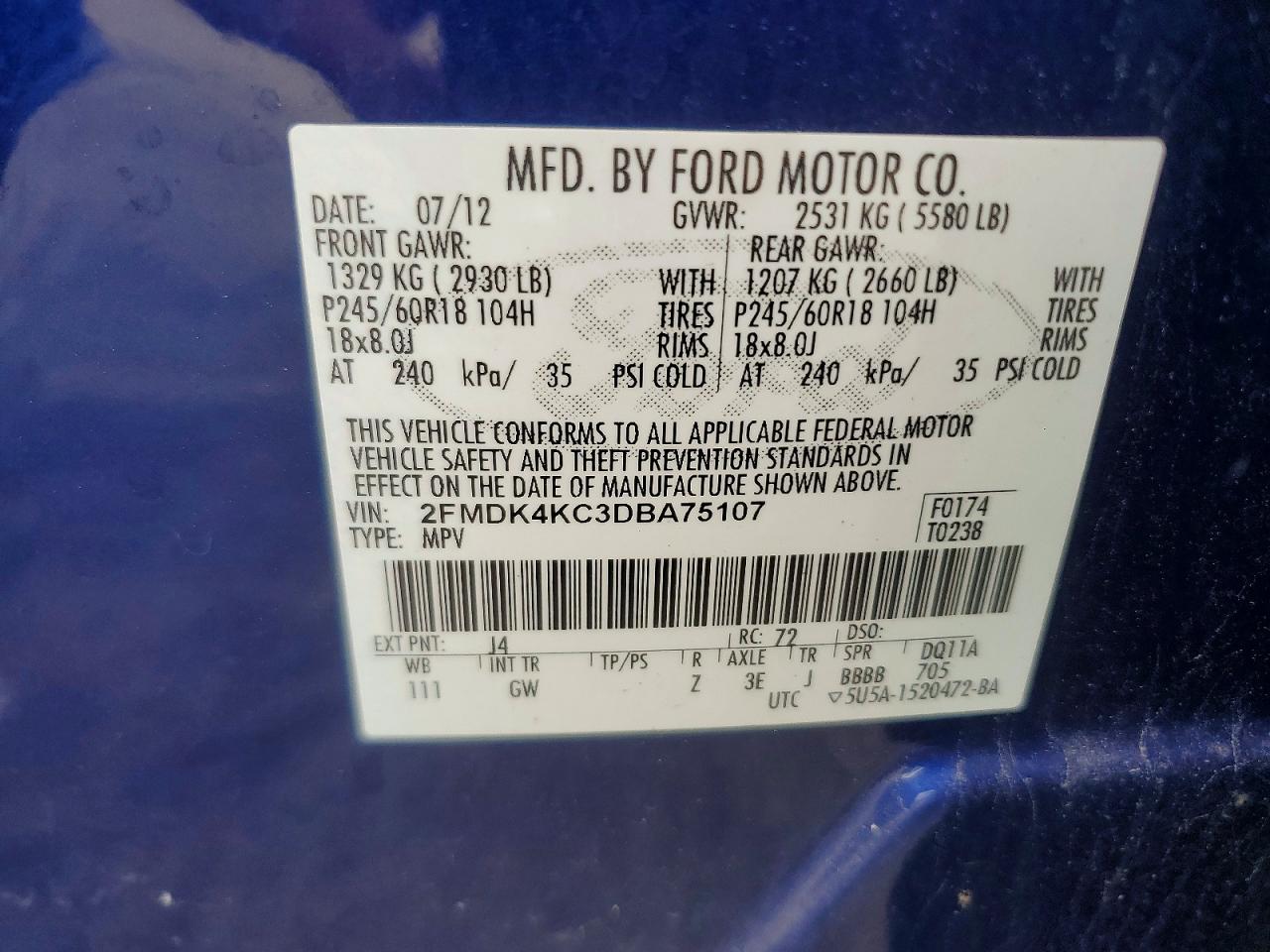 2013 Ford Edge Limited Синий vin: 2FMDK4KC3DBA75107