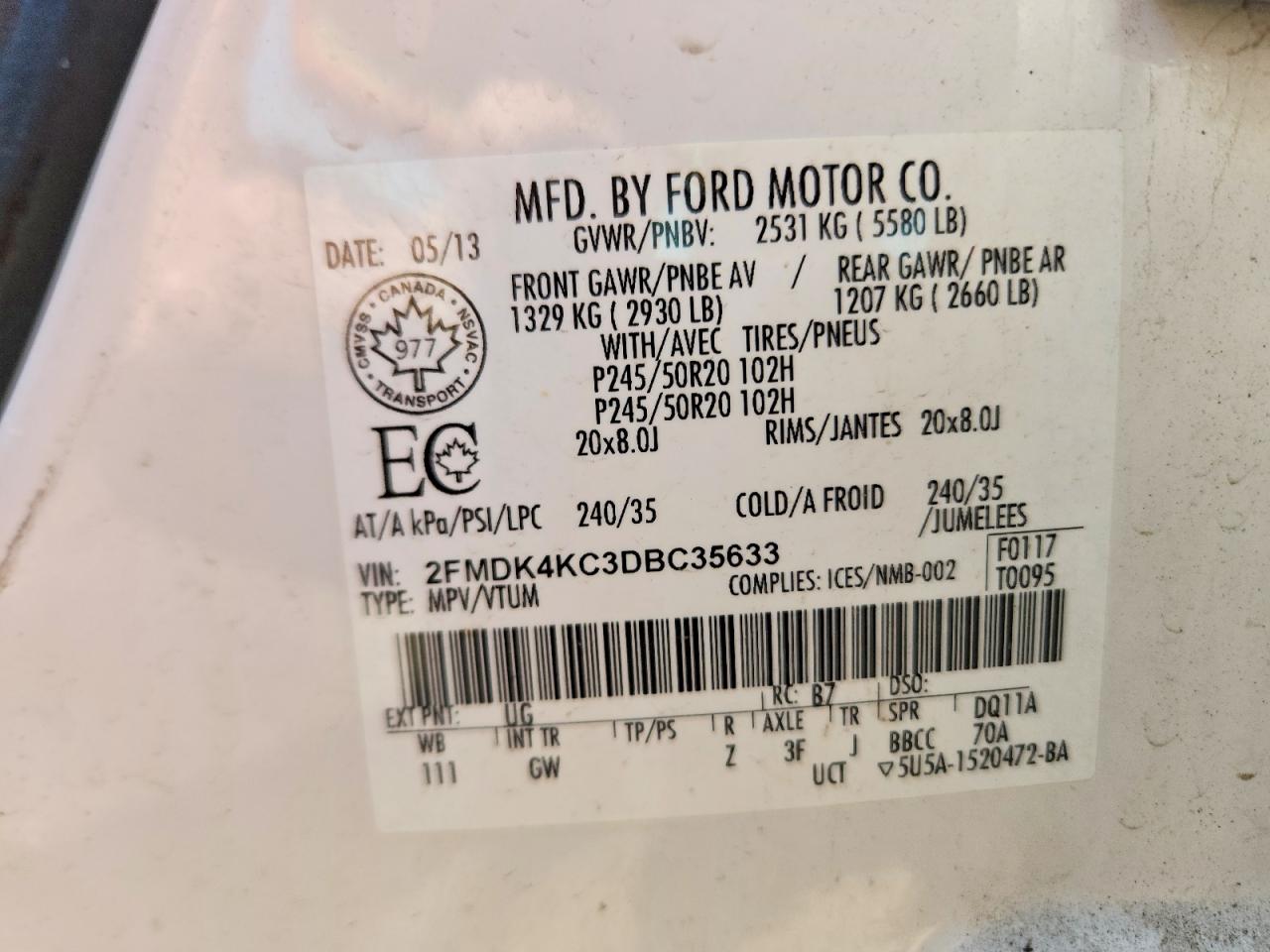 2013 Ford Edge Limited White vin: 2FMDK4KC3DBC35633