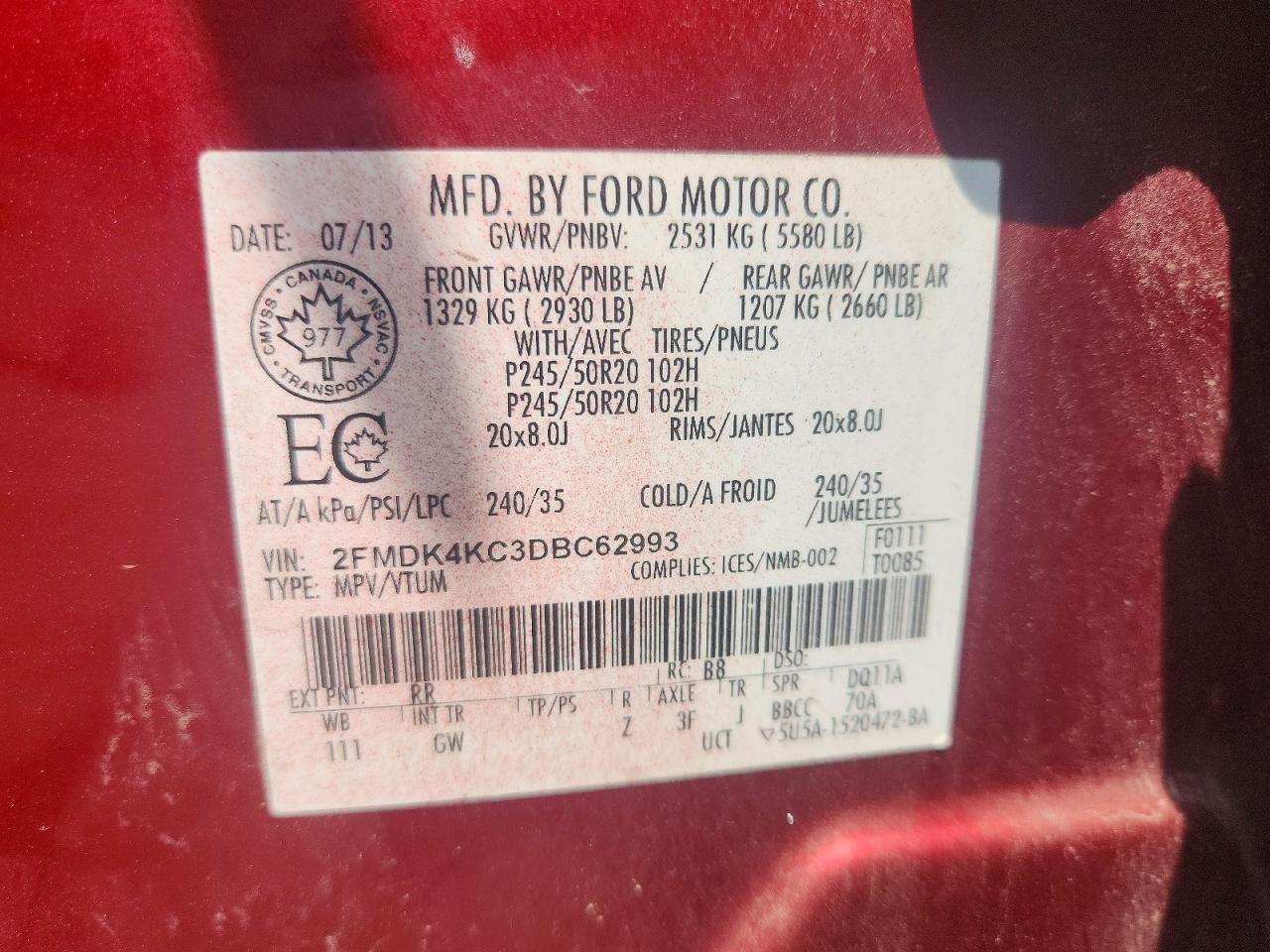 2013 Ford Edge Limited Red vin: 2FMDK4KC3DBC62993