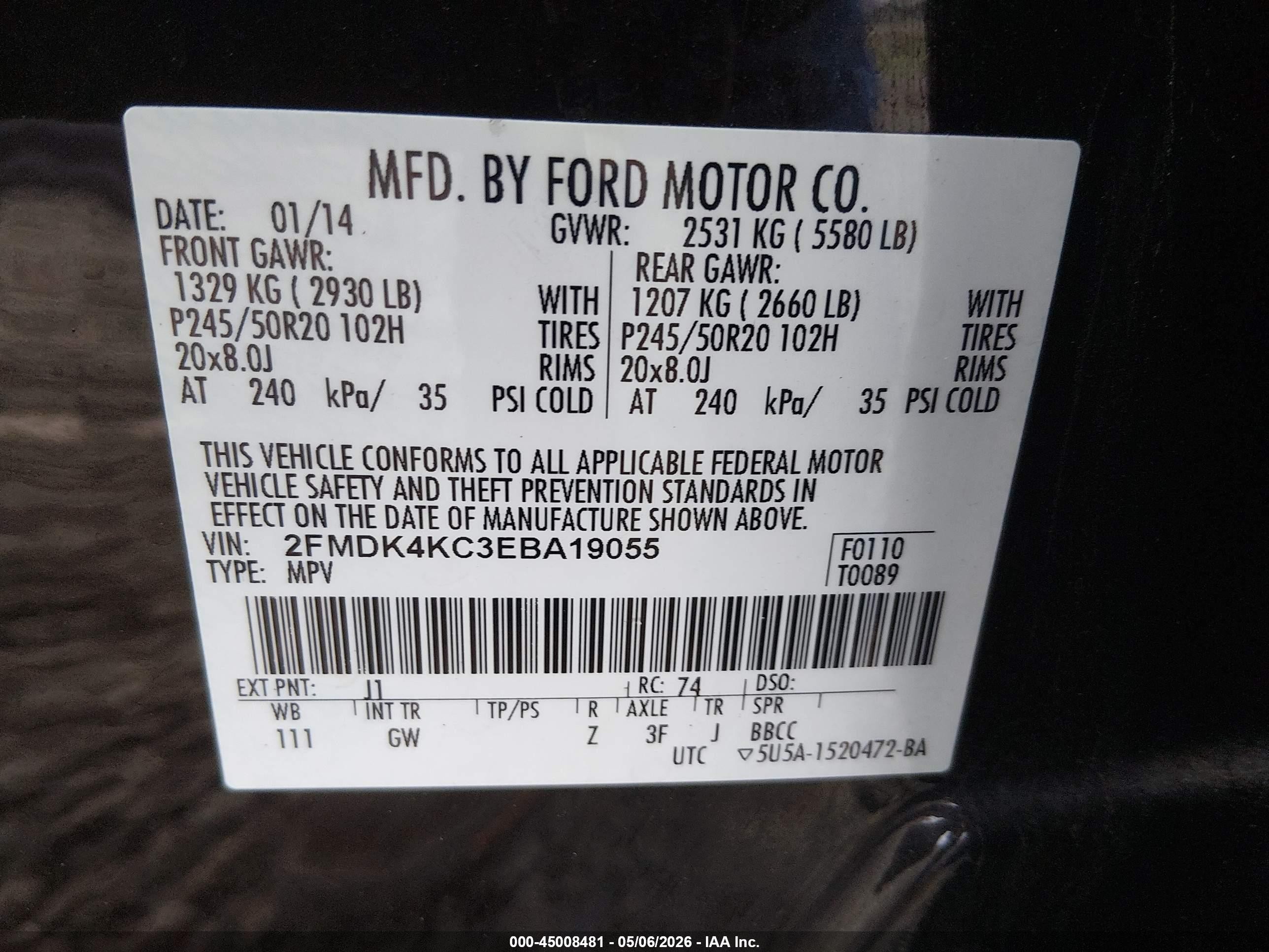 2014 Ford Edge Limited vin: 2FMDK4KC3EBA19055