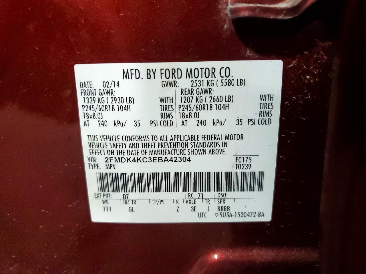 2014 Ford Edge Limited Red vin: 2FMDK4KC3EBA42304