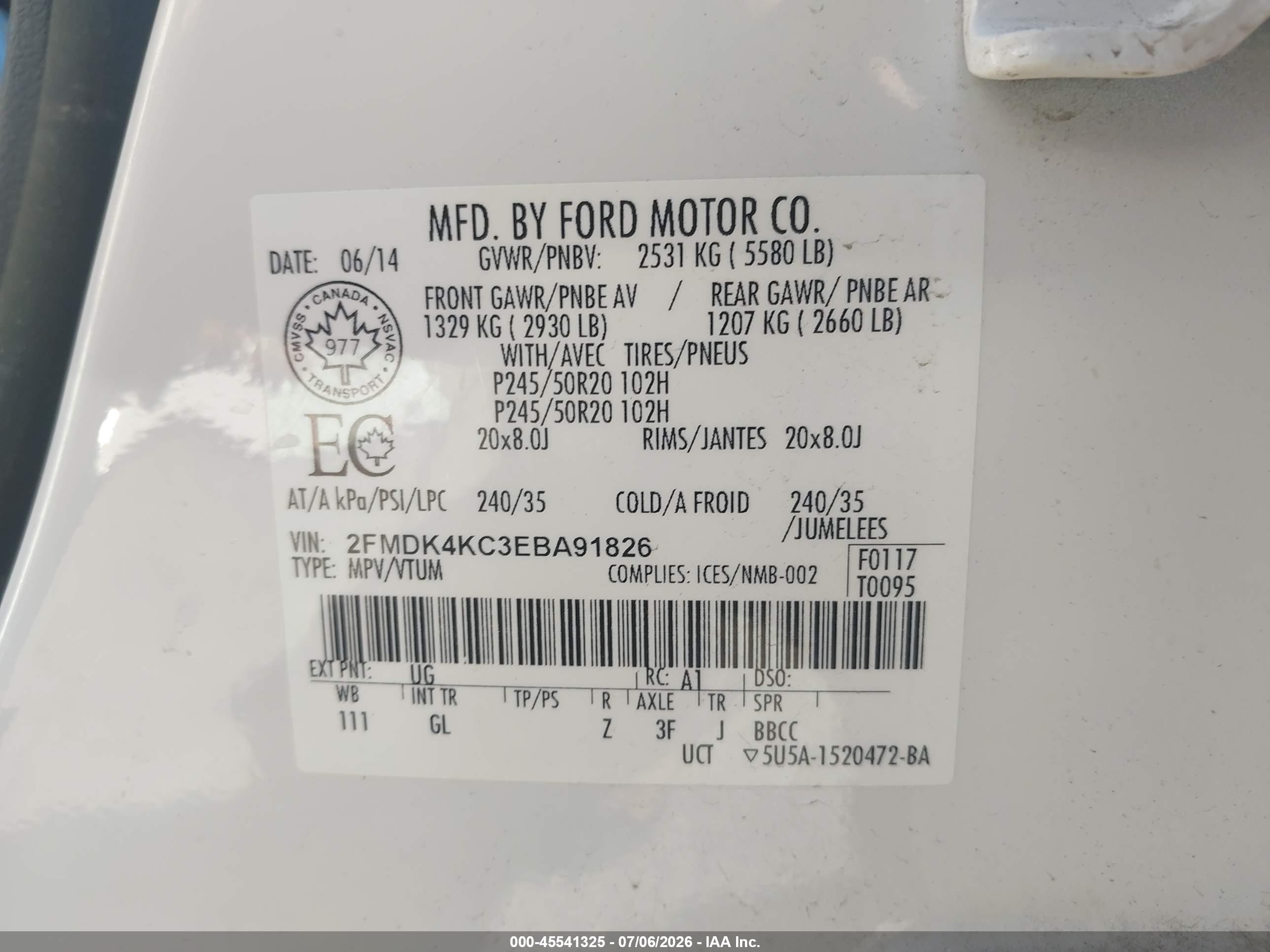 2014 Ford Edge Limited White vin: 2FMDK4KC3EBA91826