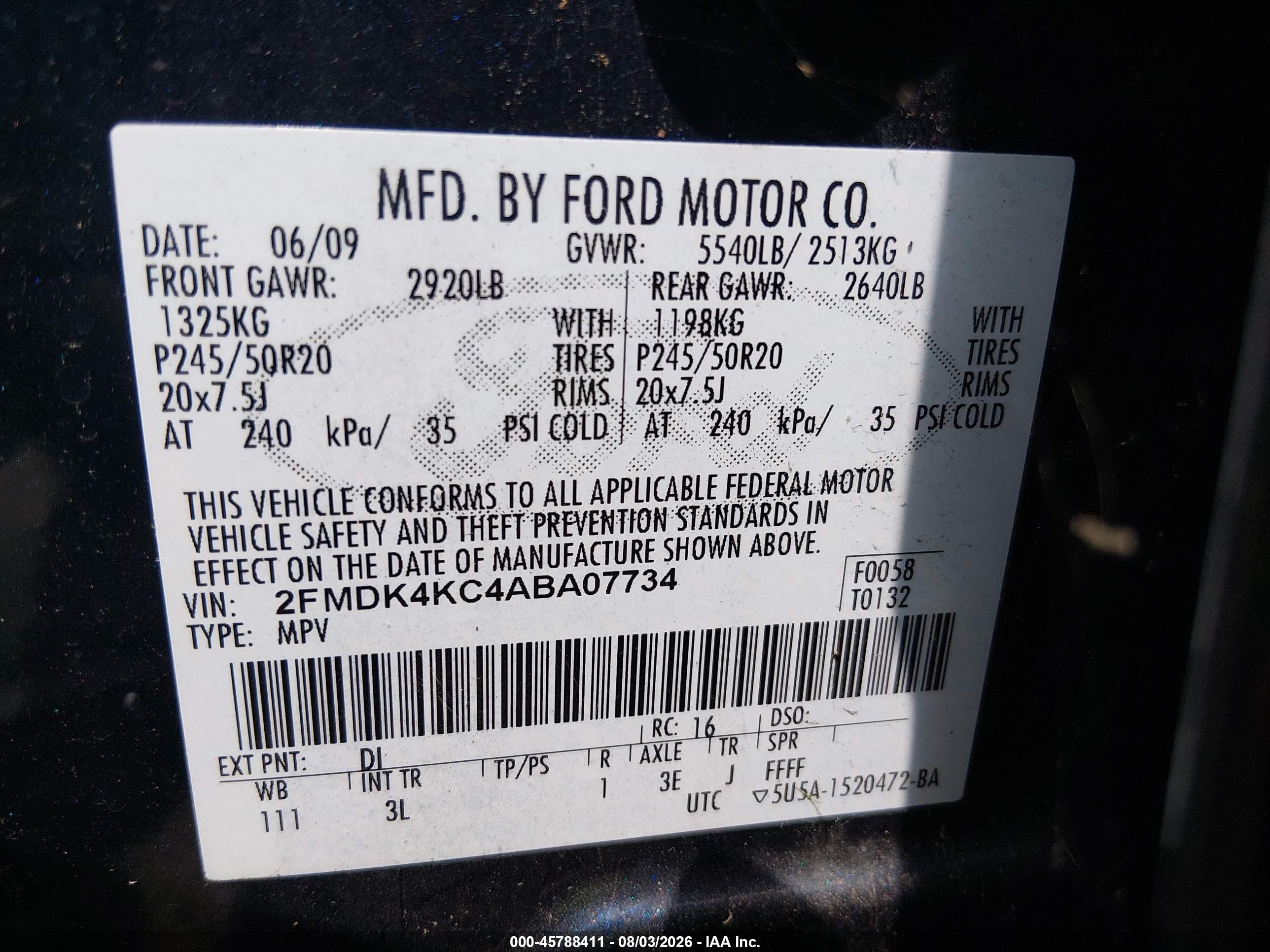 2010 Ford Edge Limited Blue vin: 2FMDK4KC4ABA07734