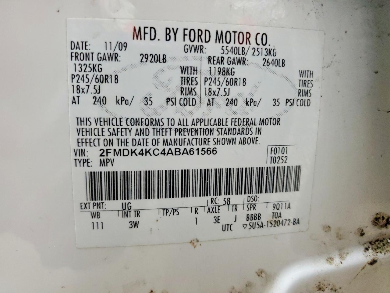 2010 Ford Edge Limited White vin: 2FMDK4KC4ABA61566