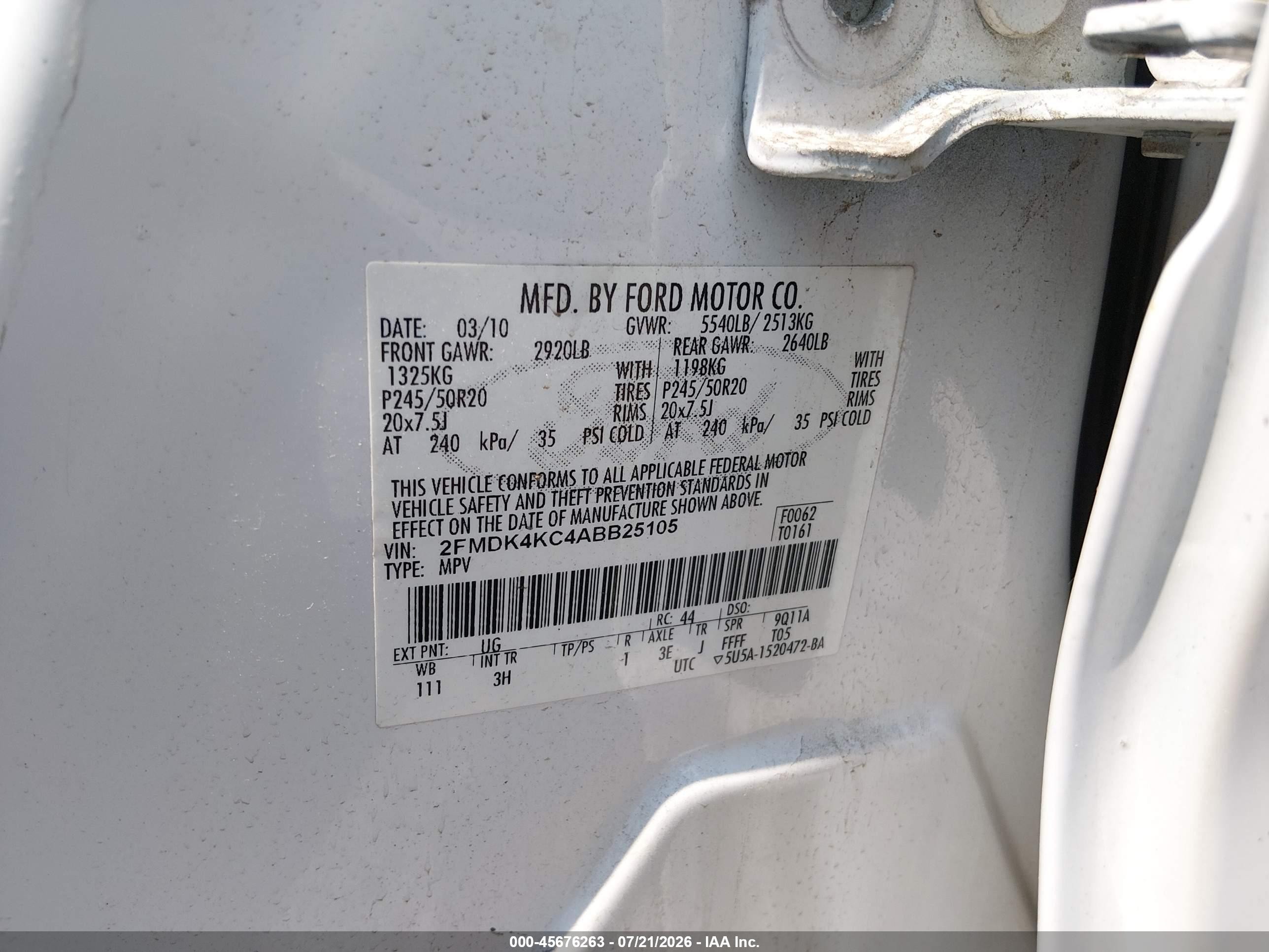 2010 Ford Edge Limited Белый vin: 2FMDK4KC4ABB25105