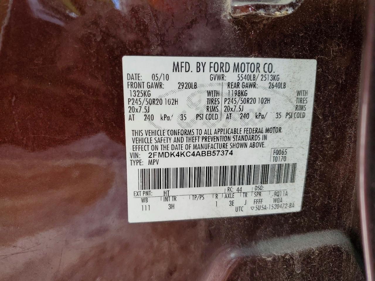 2010 Ford Edge Limited Burgundy vin: 2FMDK4KC4ABB57374