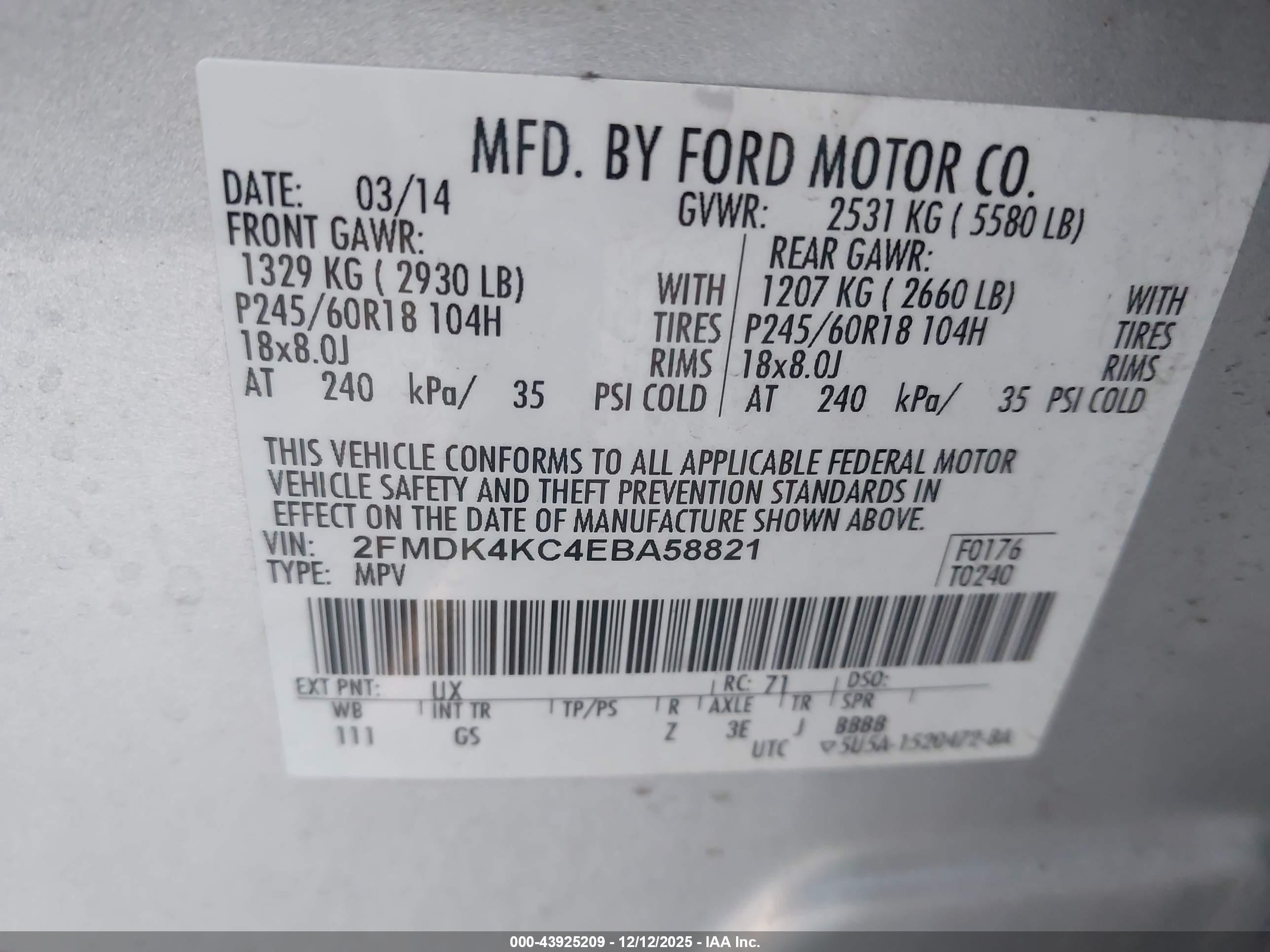 2014 Ford Edge Limited Серебряный vin: 2FMDK4KC4EBA58821