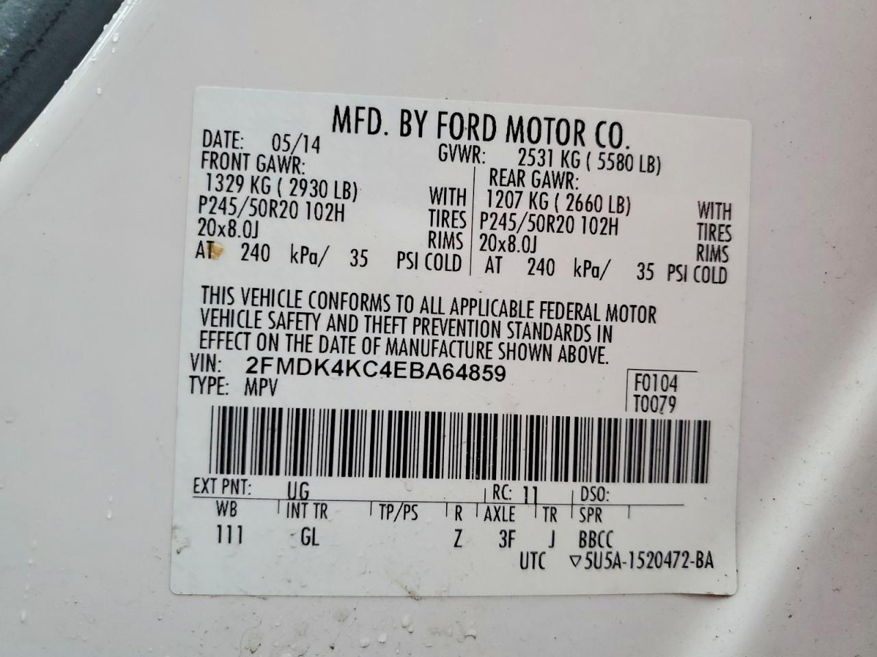 2014 Ford Edge Limited White vin: 2FMDK4KC4EBA64859