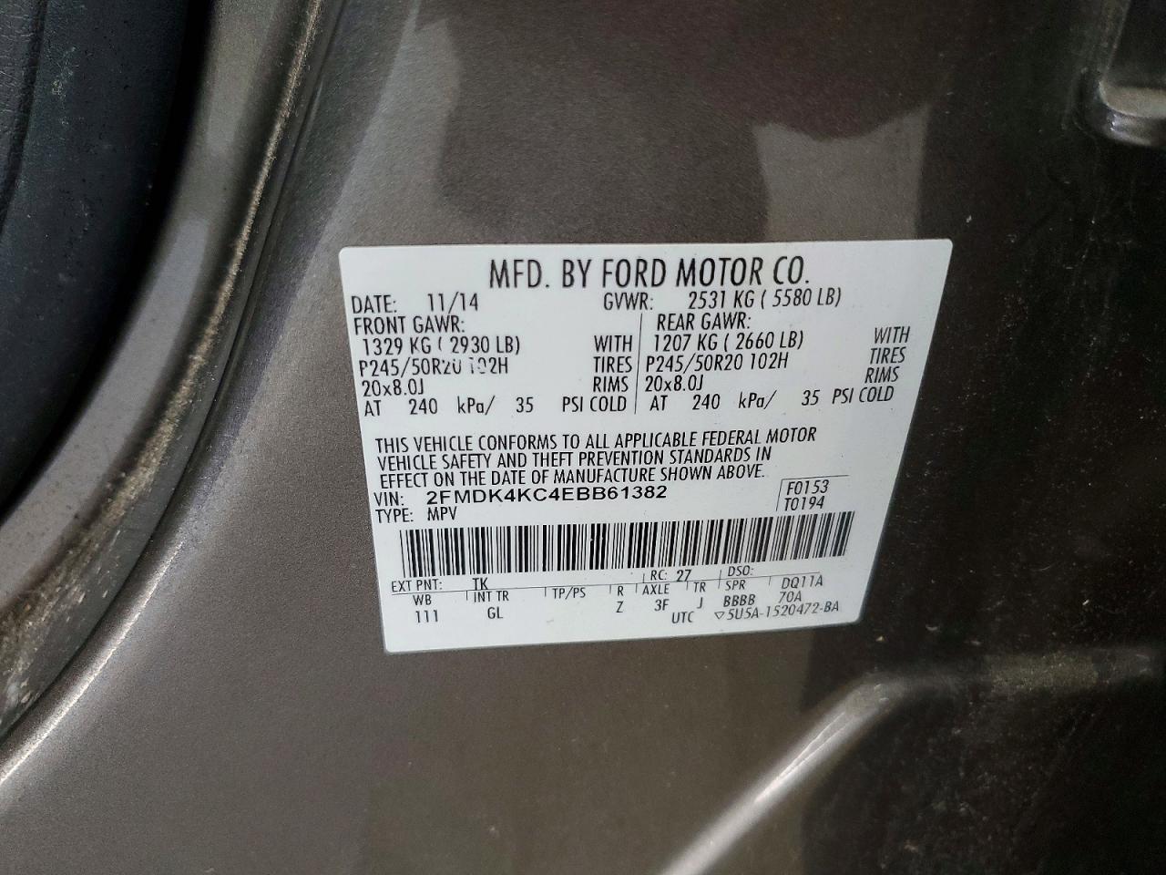 2014 Ford Edge Limited Gray vin: 2FMDK4KC4EBB61382