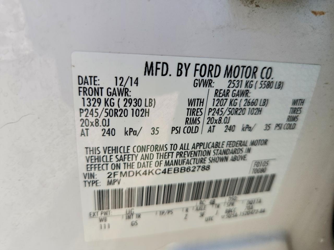 2014 Ford Edge Limited White vin: 2FMDK4KC4EBB62788