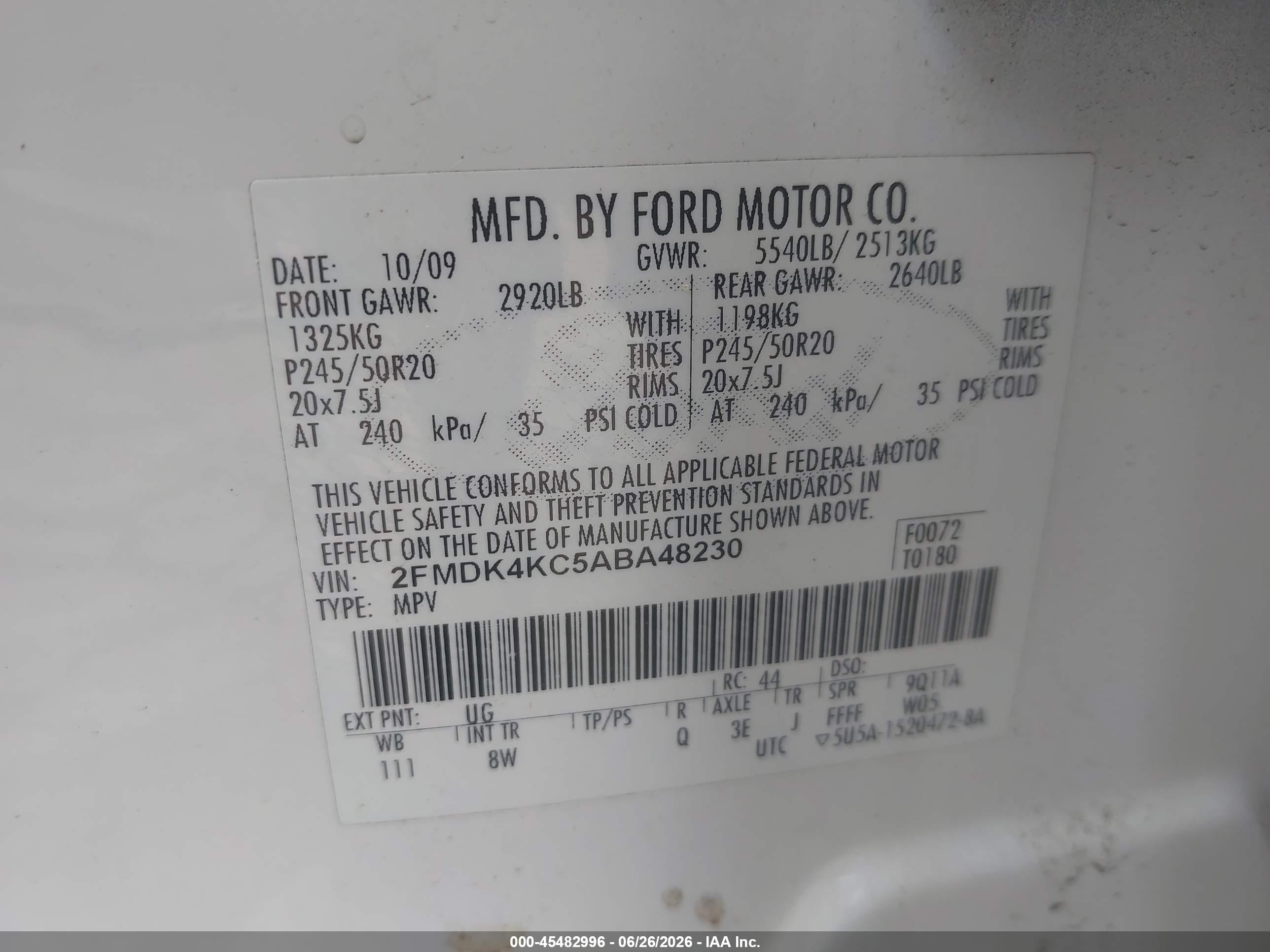 2010 Ford Edge Limited White vin: 2FMDK4KC5ABA48230