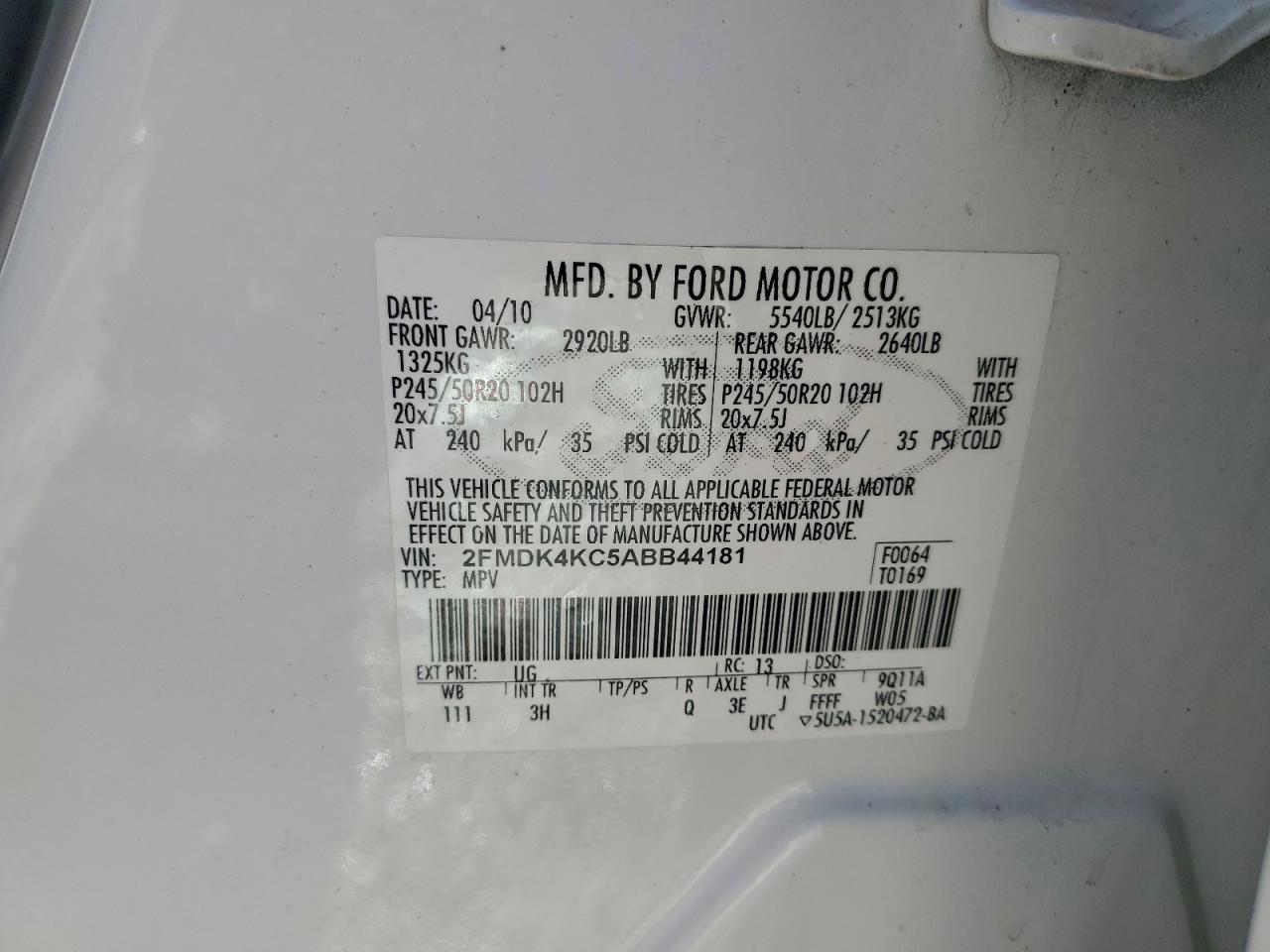 2010 Ford Edge Limited White vin: 2FMDK4KC5ABB44181