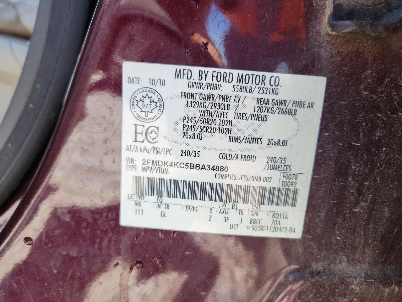 2011 Ford Edge Limited Burgundy vin: 2FMDK4KC5BBA34880