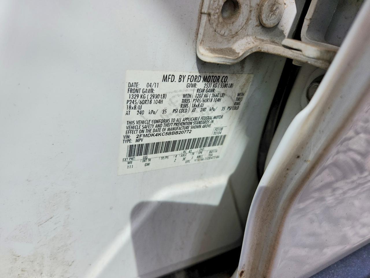 2011 Ford Edge Limited White vin: 2FMDK4KC5BBB20772