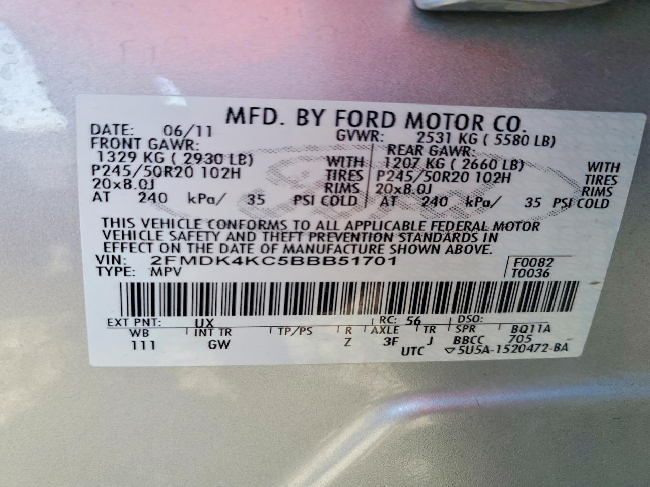 2011 Ford Edge Limited Silver vin: 2FMDK4KC5BBB51701