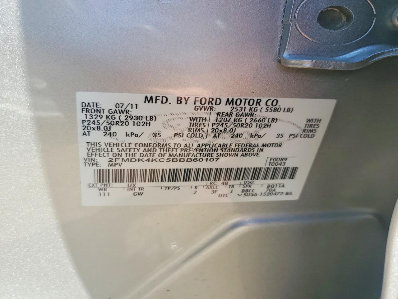 2011 Ford Edge Limited Silver vin: 2FMDK4KC5BBB60107