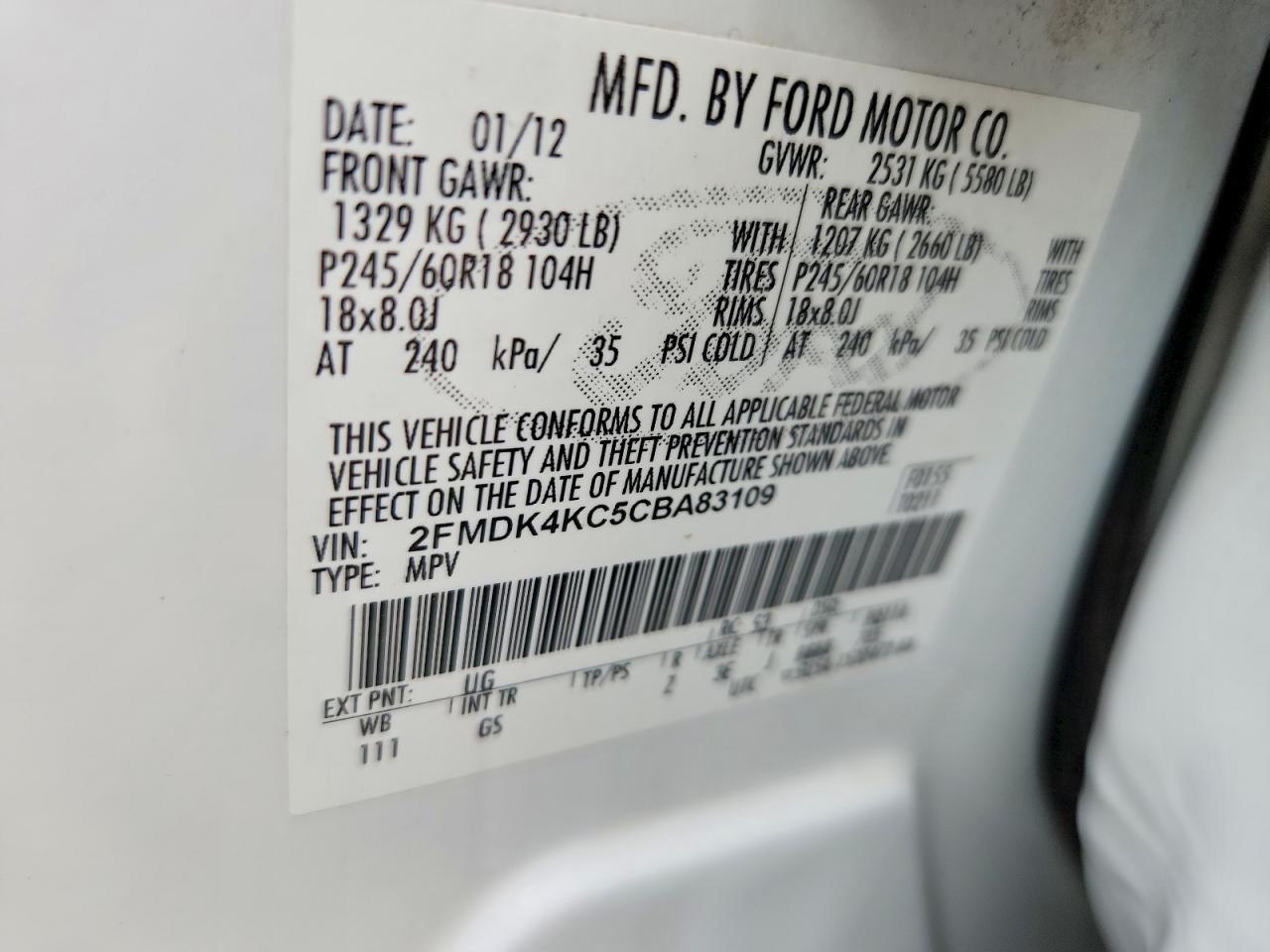 2012 Ford Edge Limited White vin: 2FMDK4KC5CBA83109