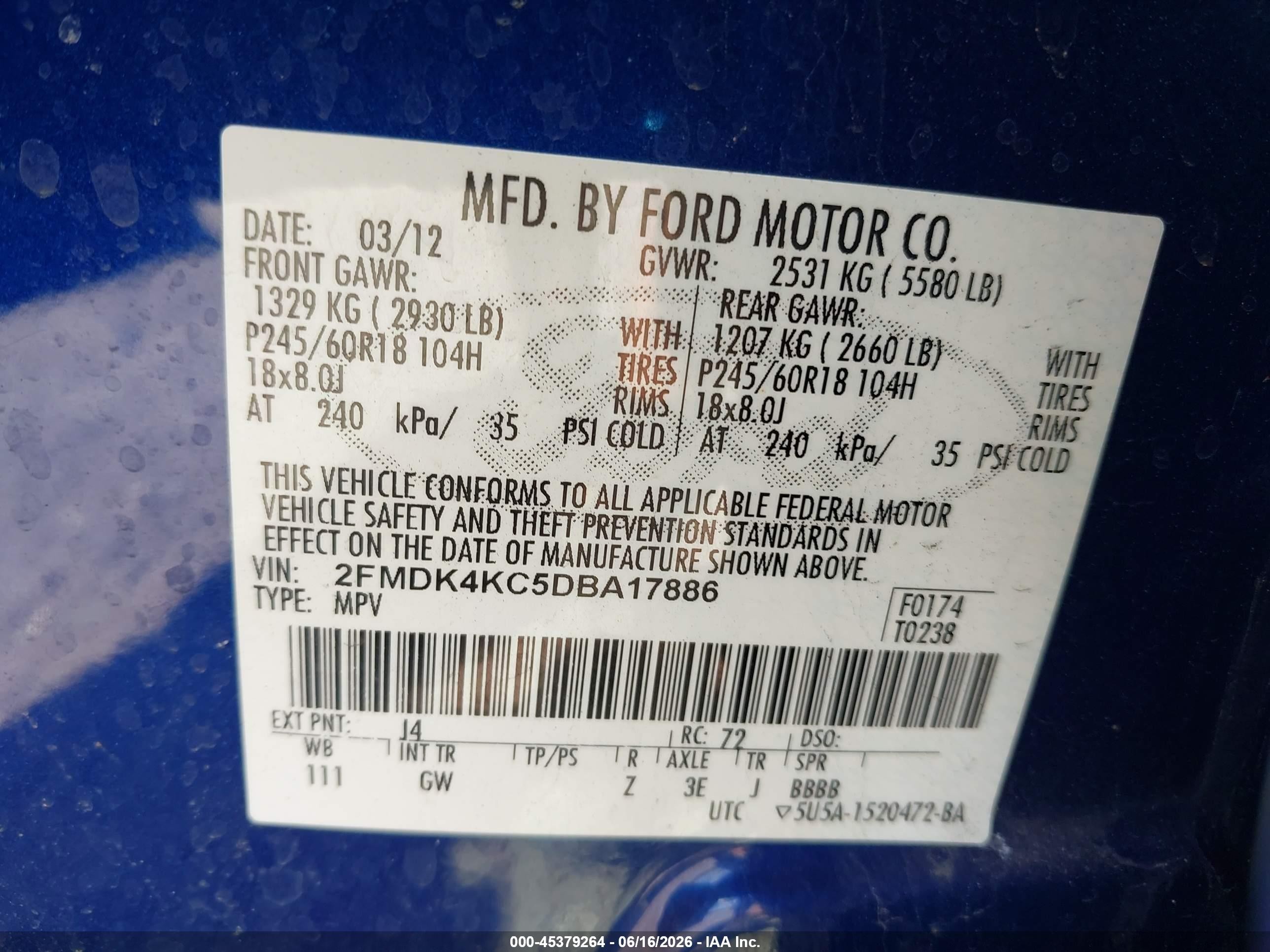 2013 Ford Edge Limited Blue vin: 2FMDK4KC5DBA17886