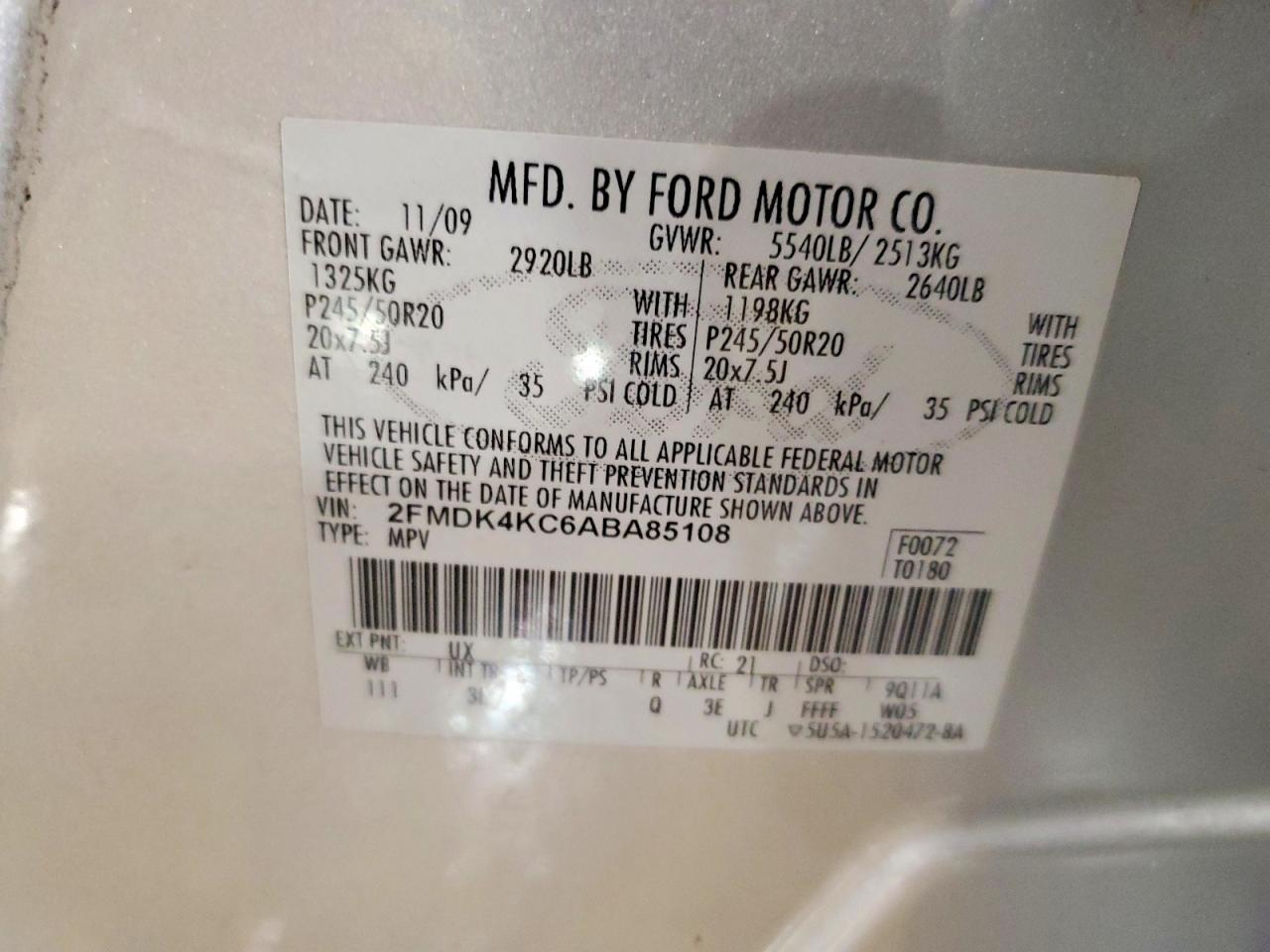 2010 Ford Edge Limited Silver vin: 2FMDK4KC6ABA85108