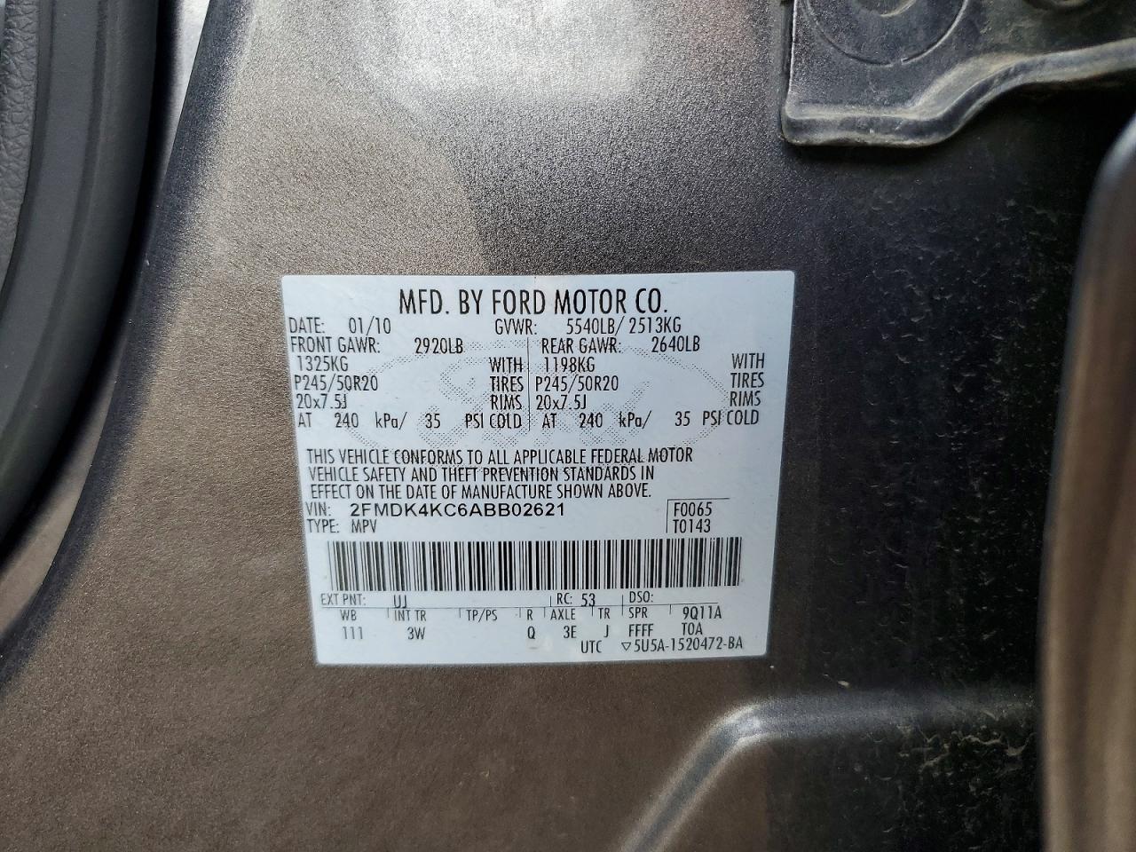 2010 Ford Edge Limited Gray vin: 2FMDK4KC6ABB02621