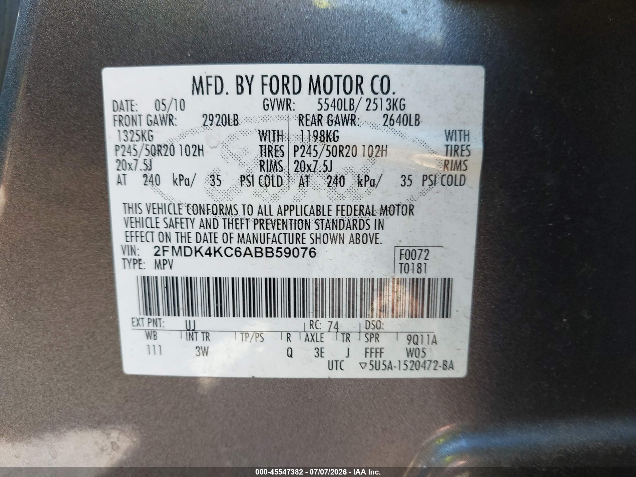 2010 Ford Edge Limited Gray vin: 2FMDK4KC6ABB59076