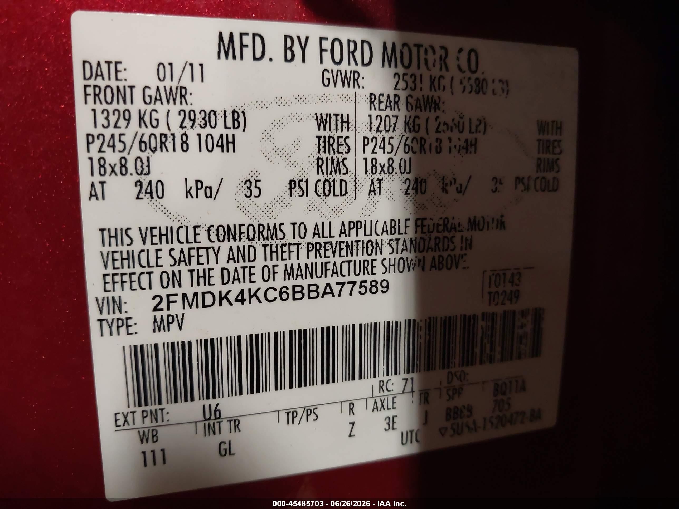 2011 Ford Edge Limited Red vin: 2FMDK4KC6BBA77589