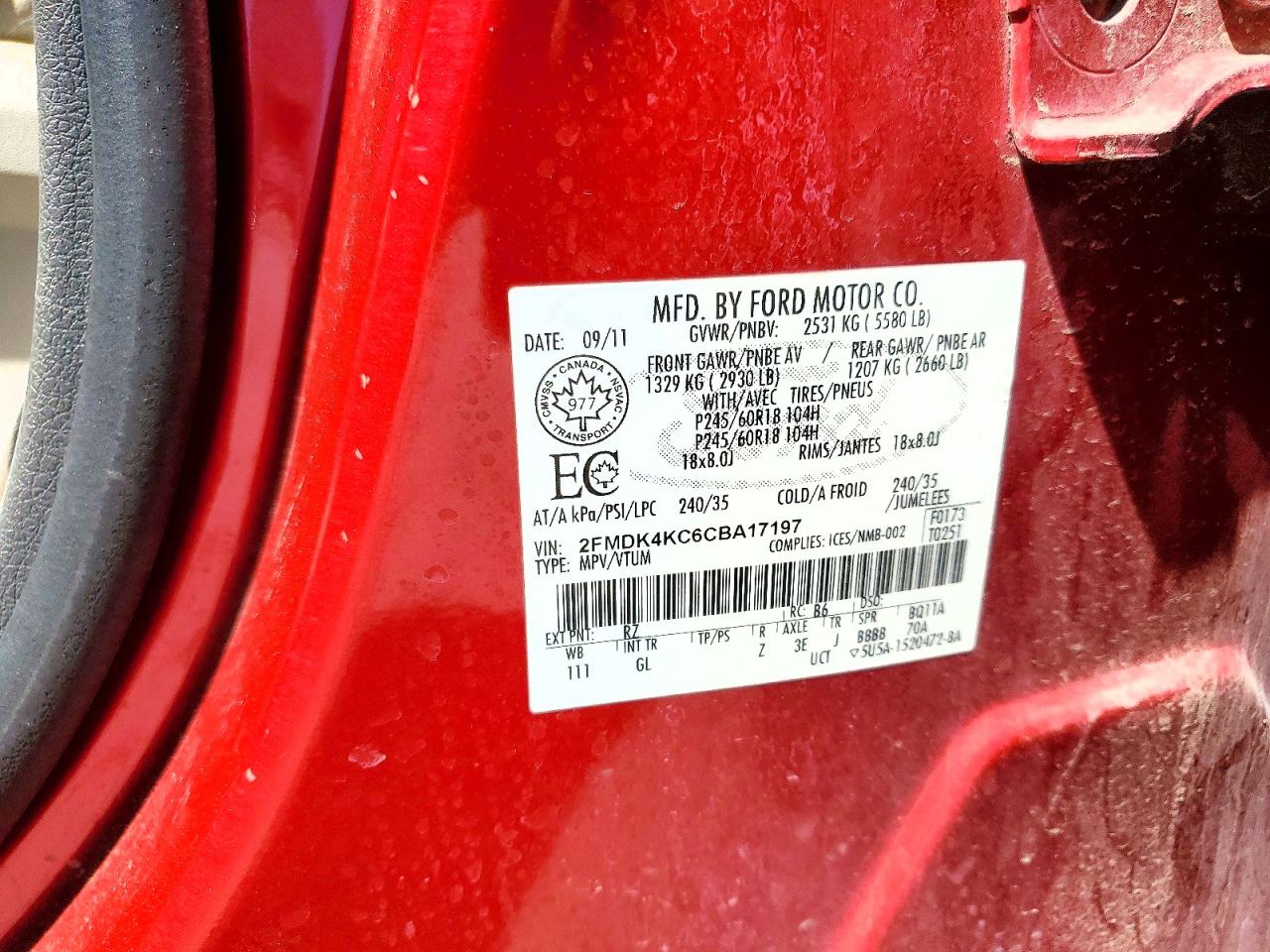 2012 Ford Edge Limited Red vin: 2FMDK4KC6CBA17197