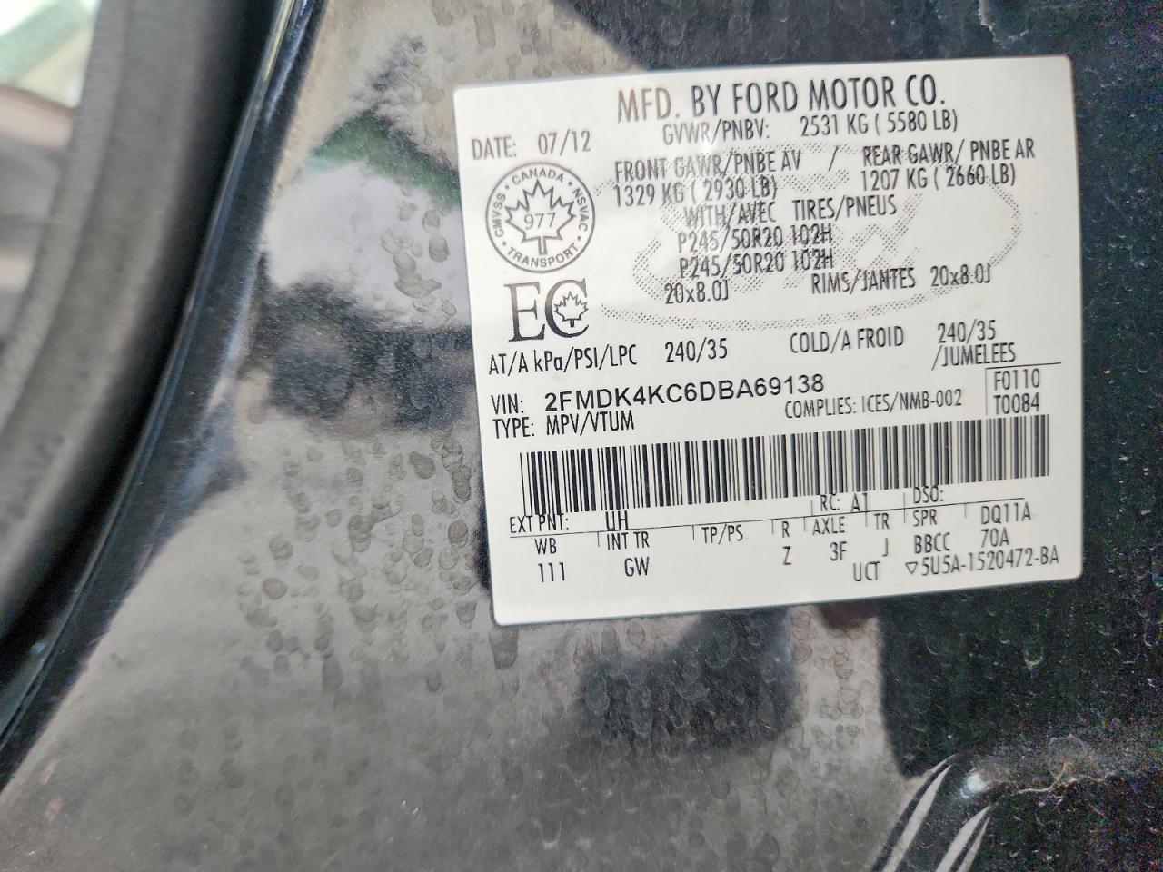 2013 Ford Edge Limited Черный vin: 2FMDK4KC6DBA69138