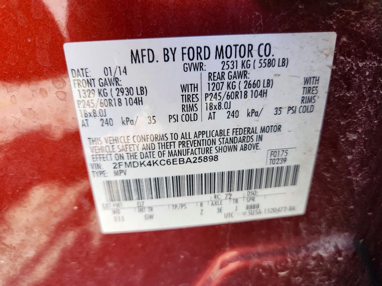 2014 Ford Edge Limited Red vin: 2FMDK4KC6EBA25898