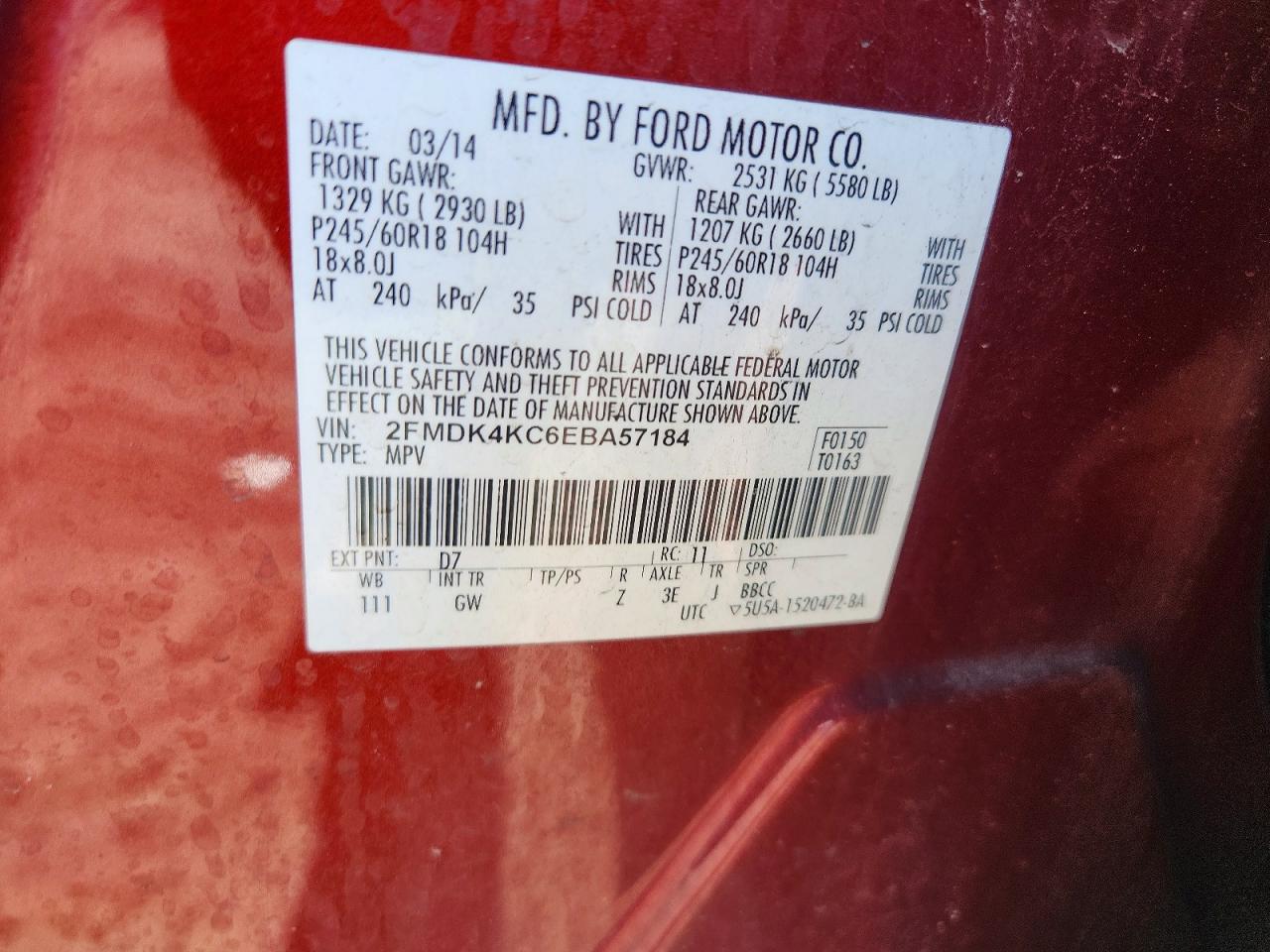 2014 Ford Edge Limited Red vin: 2FMDK4KC6EBA57184